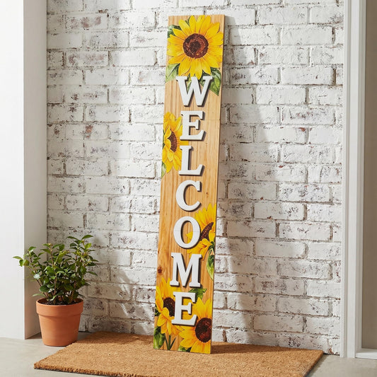 DOUSUI Vertical Wood Welcome Sign for Front Porch Vertical Decorative Sign Front Door Outdoor Indoor Welcome Sign 47.2x7.8 Inch Sunflower Outdoor Decor for Summer Front Porch Decorations.