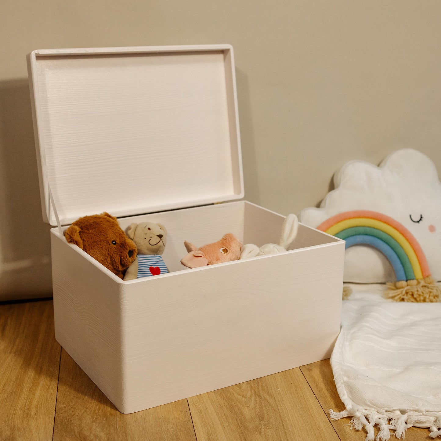 Creative Deco Large White Wooden Box Storage with Hinged Lid | 15.8x11.8x9.44in (+-0.5) | Keepsake Gift Box Storage Document | Wood Chest Trunk PRODUCT NOT INTENDED FOR 15 YEARS OR BELOW