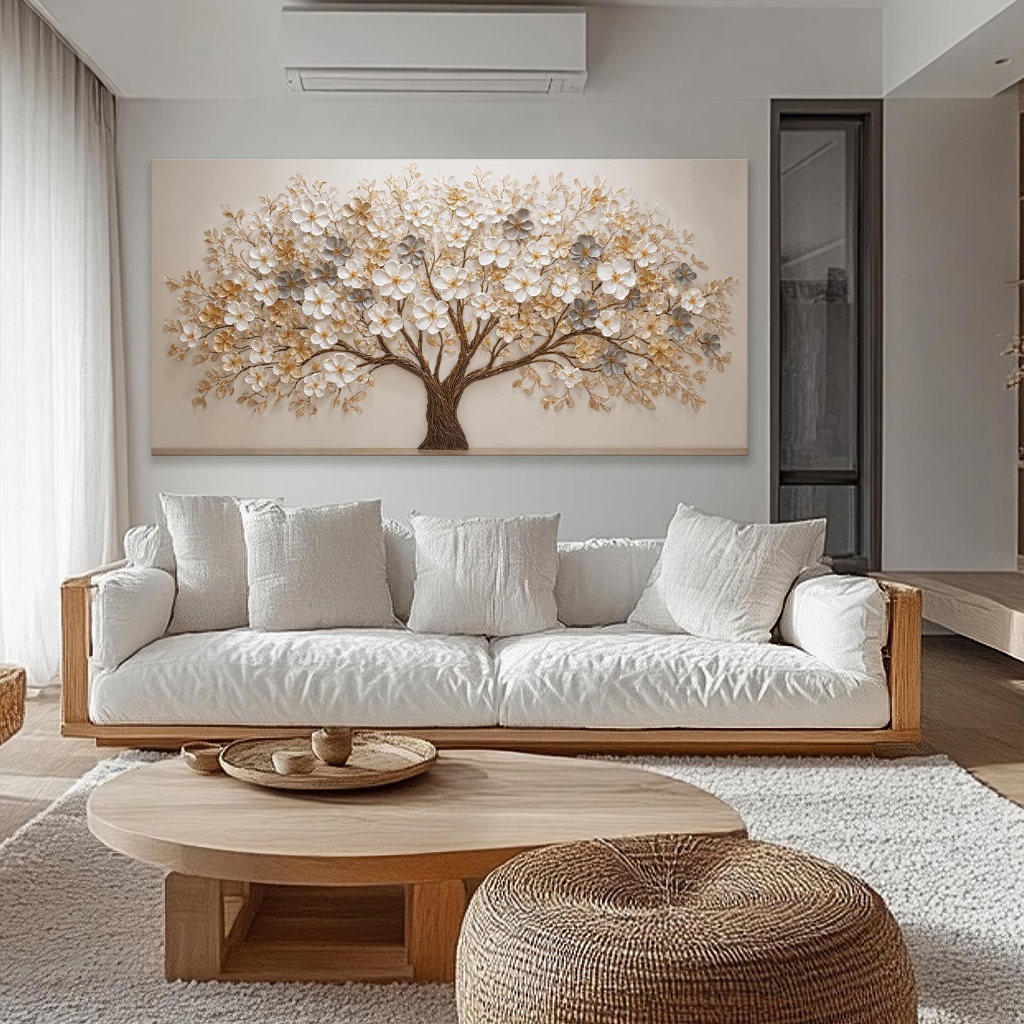 Elegant White Tree Of Life Wall Art Print Modern Large Canvas Art Wall Decor For Living Room Botanical Prints Painting Pictures For Bedroom Classic Printed Aesthetic Home Wall Decorations Artwork 29×58 Inch