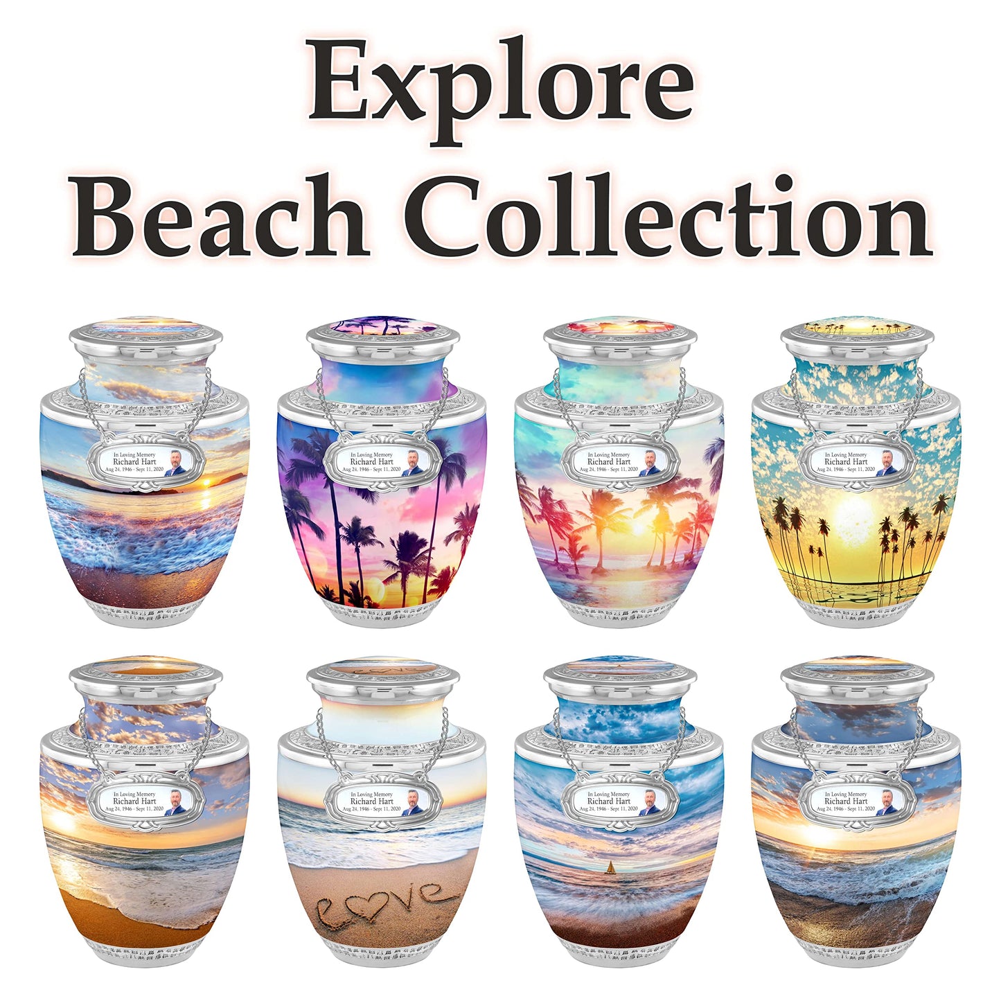 The Loving Memorials Personalized Medallion Love Beach Cremation Urns Adult Ashes Male Female - 200lbs Burial Urns Human Ashes - Handcrafted Funeral Decorative Urns Ashes Adult Male Velvet Bag