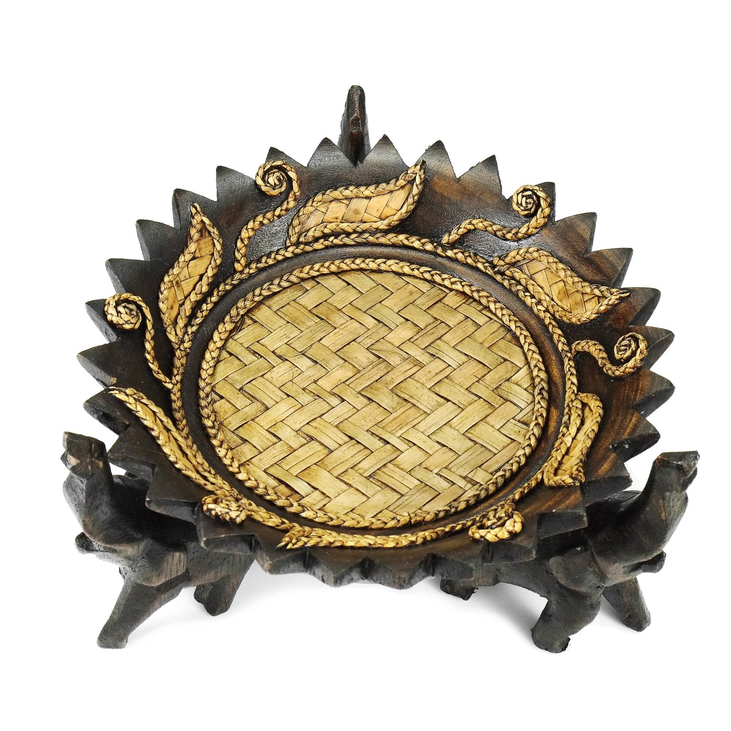 AeraVida Triumphant Elephants Carved Rain Tree Wooden Bowl | Handmade Rustic Decorative Bowl for Serving Snacks, Fruits, and Home Decor | Eco-Friendly Nature-Inspired Centerpiece (Style4)