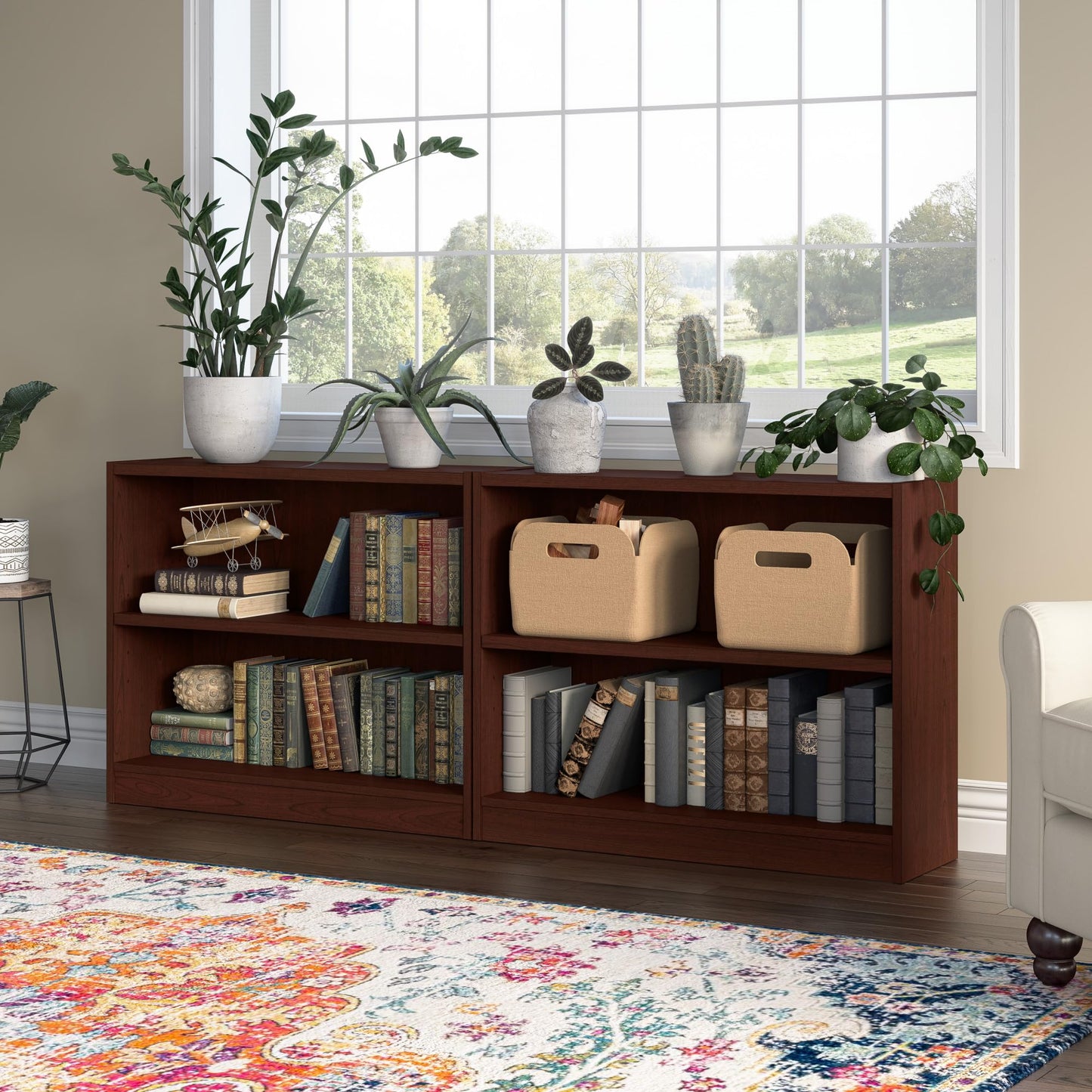 Bush Home Small 2 Shelf Bookcase, 2 Tier Bookshelf Storage Cabinet with Adjustable Shelf for Living Room, Bedroom or Home Office, Universal Collection, Vogue Cherry