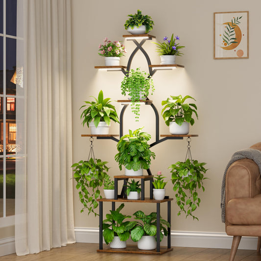 EVAWOO Plant Stand Indoor with Grow Lights - 7 Tier Indoor Plant Shelf, 64" Tall Plant Stands for Indoor Plants, Corner Metal Plant Stand, Plant Holder for Living Room, Porch, Black