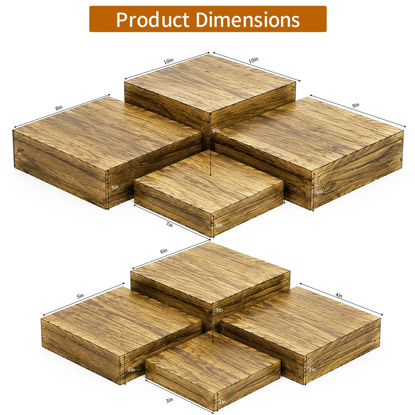 8 Packs Wood Buffet Risers, Multi-Size Food Risers, Square Paulownia Wood Nesting Cubes for Hollow Bottom Food Display, Stands for Buffet Tables & Catering, Party, Multi-Level Buffet Presentation