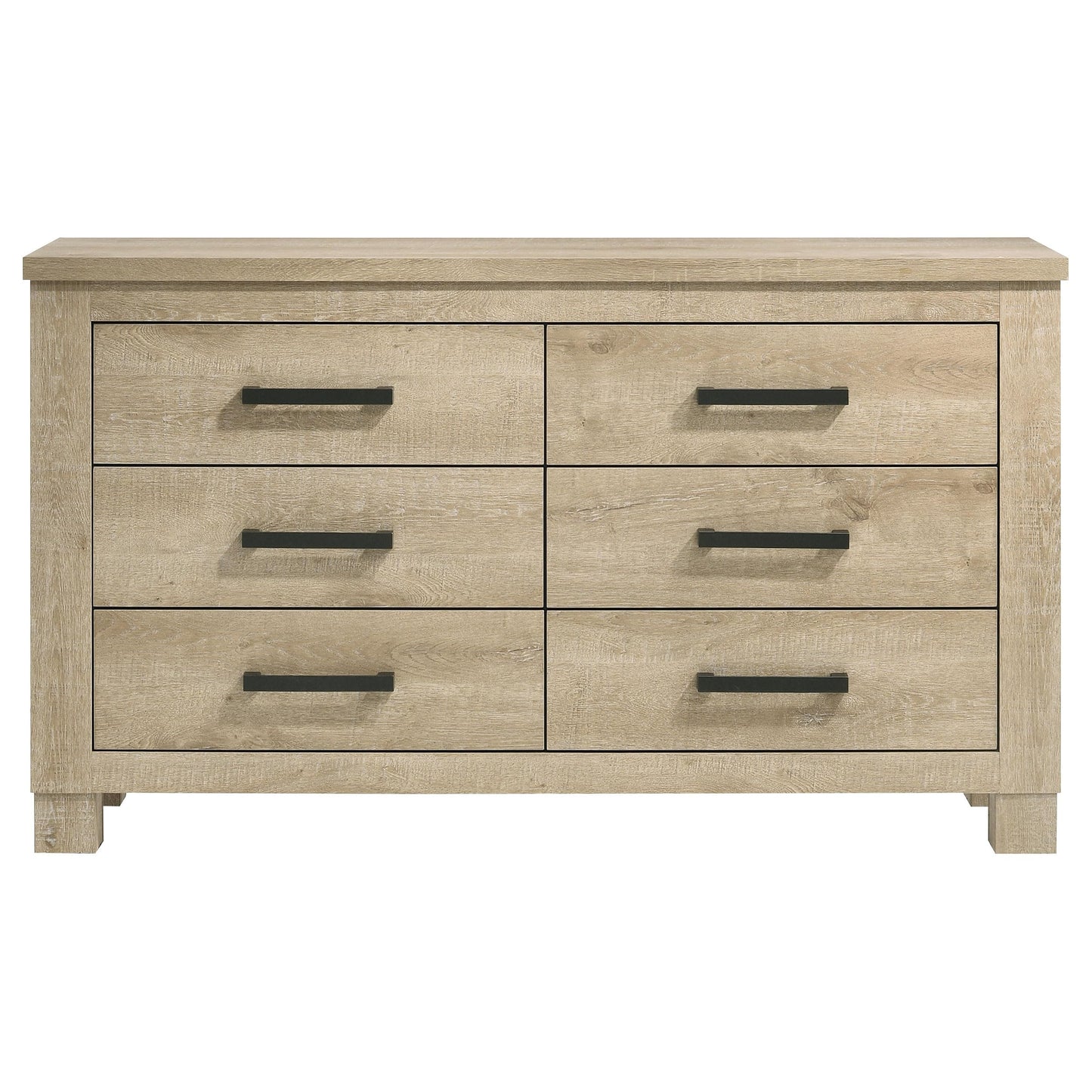 Coaster Home Furnishings - Oakglen - Engineered Wood - 6-Drawer Dresser with Rustic Style, Dark Bronze Handles, Rectangular Shape - Bedroom - Weathered Oak - 225103