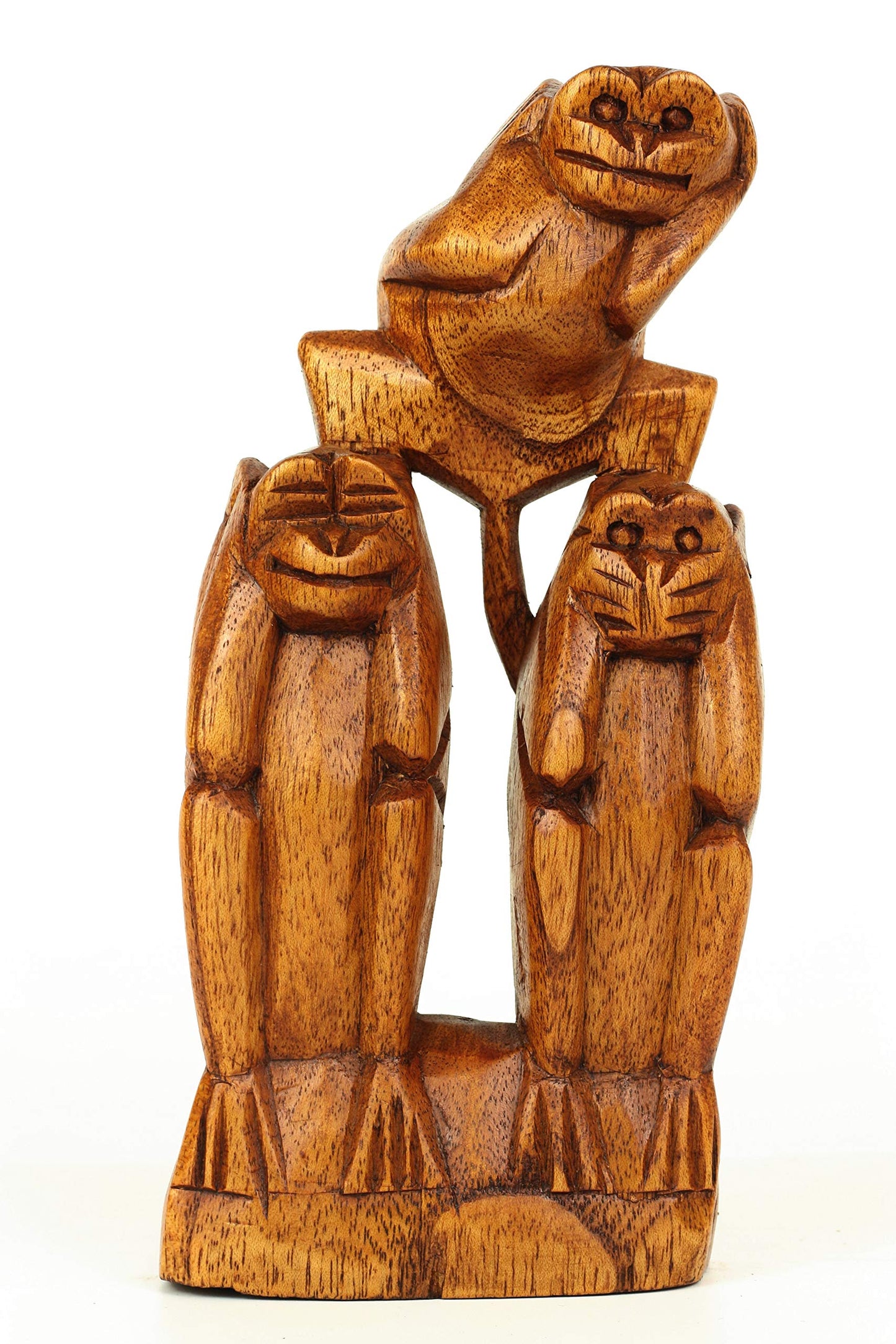 G6 Collection Wooden Hand Carved 3 Standing Monkeys See, Hear, Speak No Evil Figurines Handmade Art Statue Rustic Sculpture Decorative Home Decor Accent Handcrafted Decoration Three Standing Monkeys