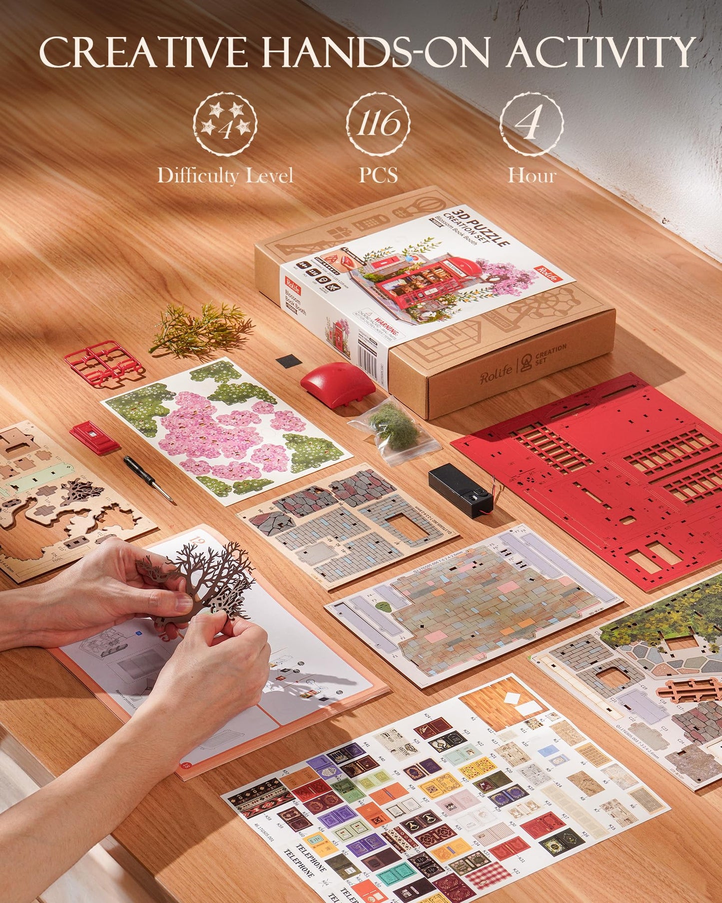 Rolife 3D Puzzles for Adults Blossom Book Booth, Toy Model Building Set for Adults for Table Toys & Home Decor, Creative Birthday Gift for Girls&Boys (116 PCS)