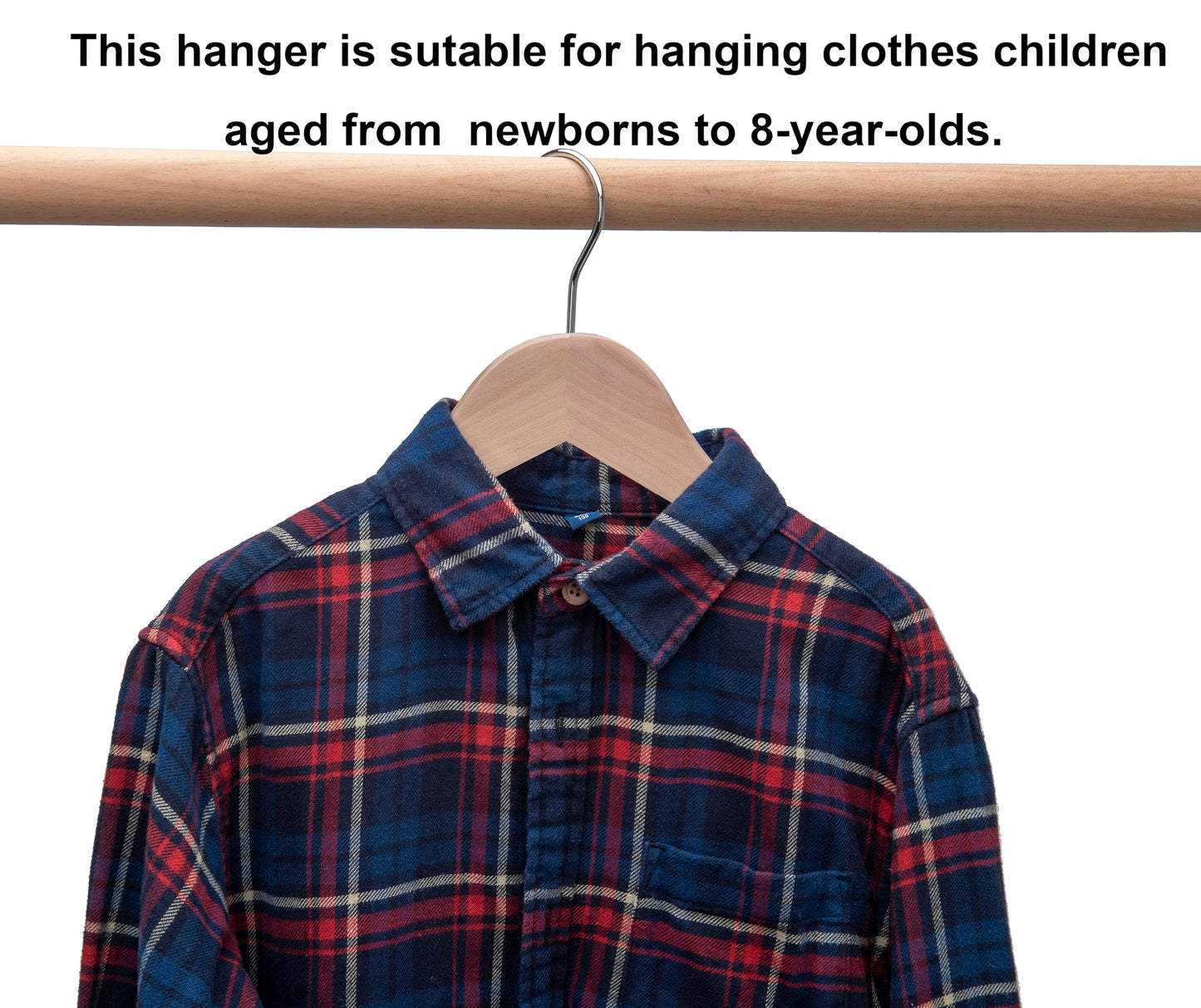 Wood Dress Hangers Kids Baby Children Toddler Wooden Shirt Coat Hangers with Notches and Anti-Rust Chrome Hook Pack of 10 (Natural) HL02N