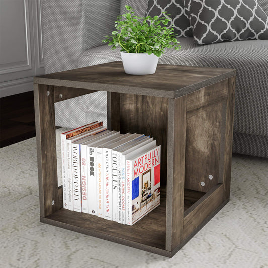 Lavish Home Modern Small Bookcase with Storage – Minimalist Open-Side Modular Shelving Unit, Stackable Accent Bookcase for Bedroom, Living Room, or Home Office (Gray Woodgrain)
