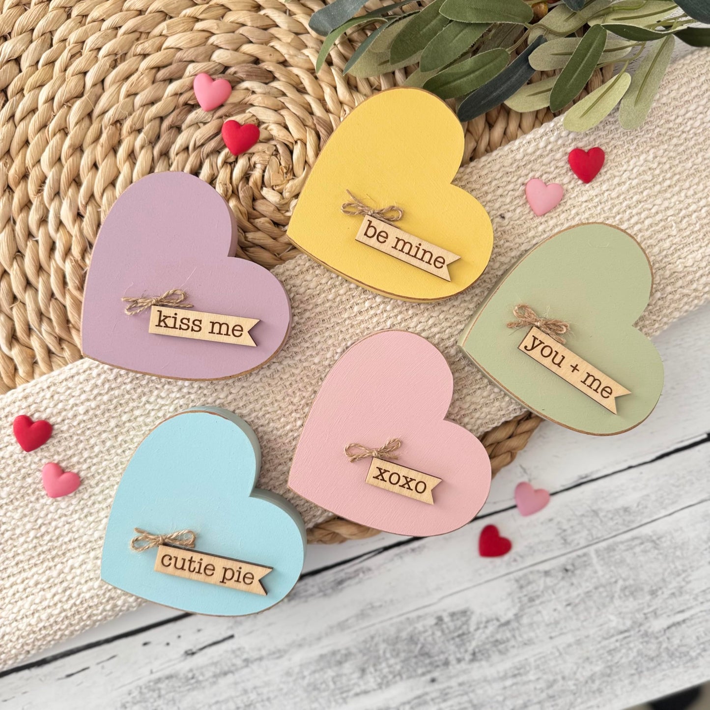 Chunky Wooden Conversation Heart Decor, Valentine’s Day Tiered Tray Shelf Sitter, Farmhouse Valentine Decoration, Candy Heart Inspired Valentine Decor (Blue)