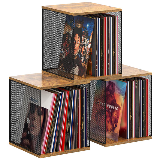 Dmevkic 3 Cube Vinyl Record Storage DIY Stackable 120-150 Records Visualize Album Storage Record Storage Crate