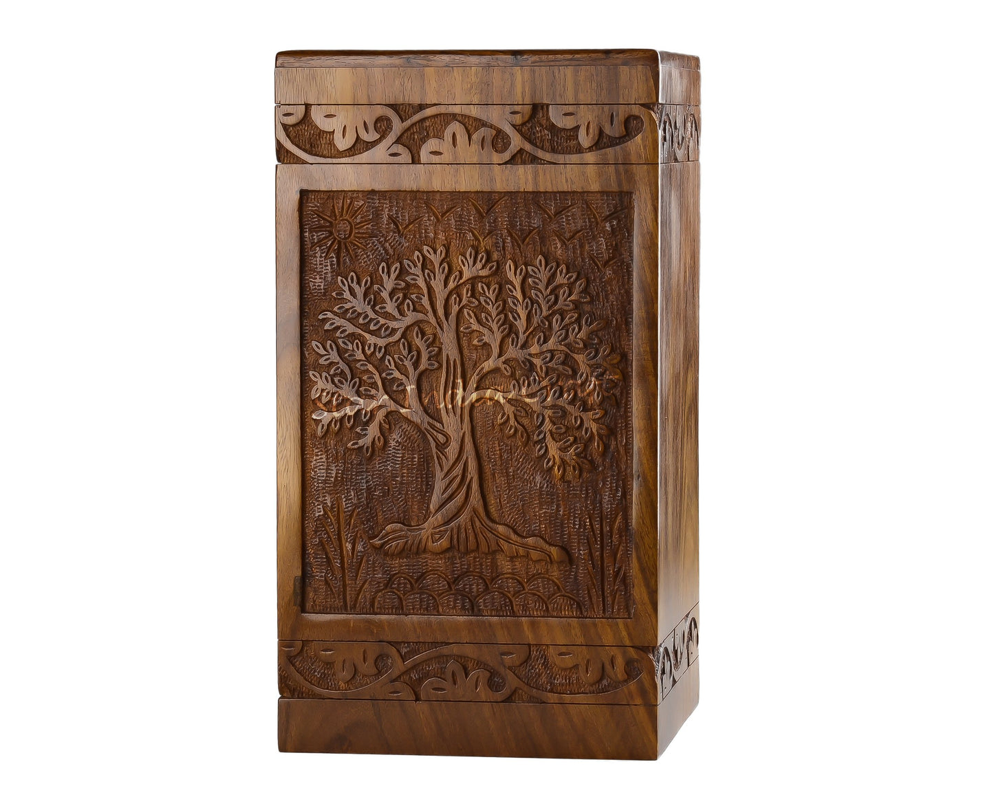 SIC Urns for Human Ashes Adult - Wooden Cremation Box for Dad Mom Men & Women, Soulful Tree Carved Rosewood Funeral Memorial Keepsake, Holds an Adult up to 180 Cubic Inches