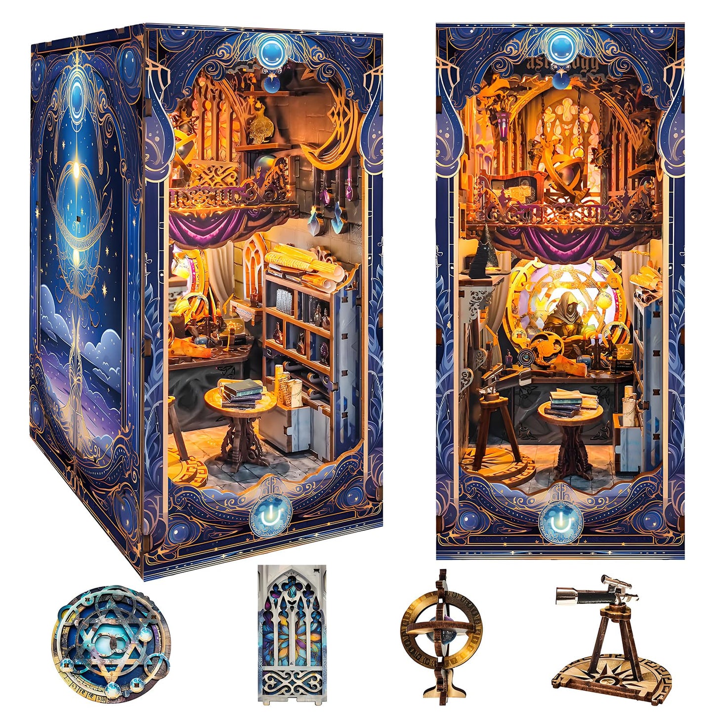 Spilay Book Nook Kits for Adults,Starmap Secrets DIY Miniature House Kit with LED Light, 3D Wooden Puzzle Mini House Building kit for Bookshelf Decor, Desk Decor, Gift for Readers, Teens & Adults