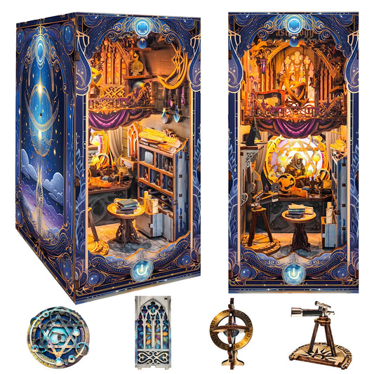 Spilay Book Nook Kits for Adults,Starmap Secrets DIY Miniature House Kit with LED Light, 3D Wooden Puzzle Mini House Building kit for Bookshelf Decor, Desk Decor, Gift for Readers, Teens & Adults