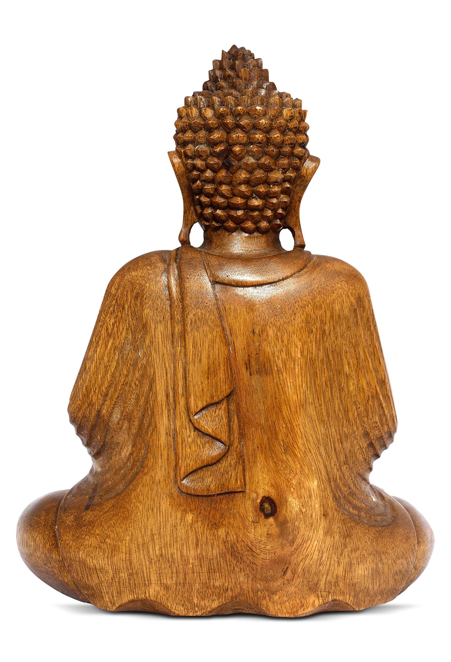 G6 Collection 16" Large Wooden Serene Sitting Buddha Statue Handmade Meditating Sculpture Figurine Decorative Home Decor Accent Handcrafted Art Traditional Modern Oriental Decor (16" Tall)