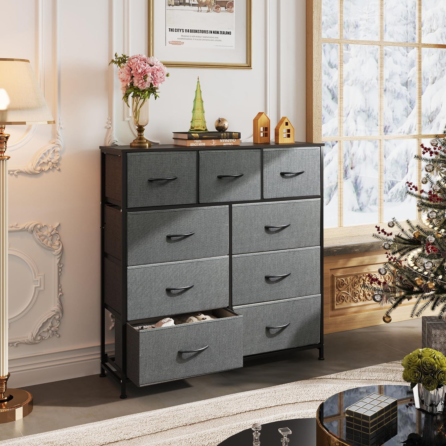 WLIVE 2 Sets 9 Drawer Dresser, Dresser for Bedroom, Closet, Hallway, Storage Organizer Unit, Dressers & Chests of Drawers with Fabric Bins