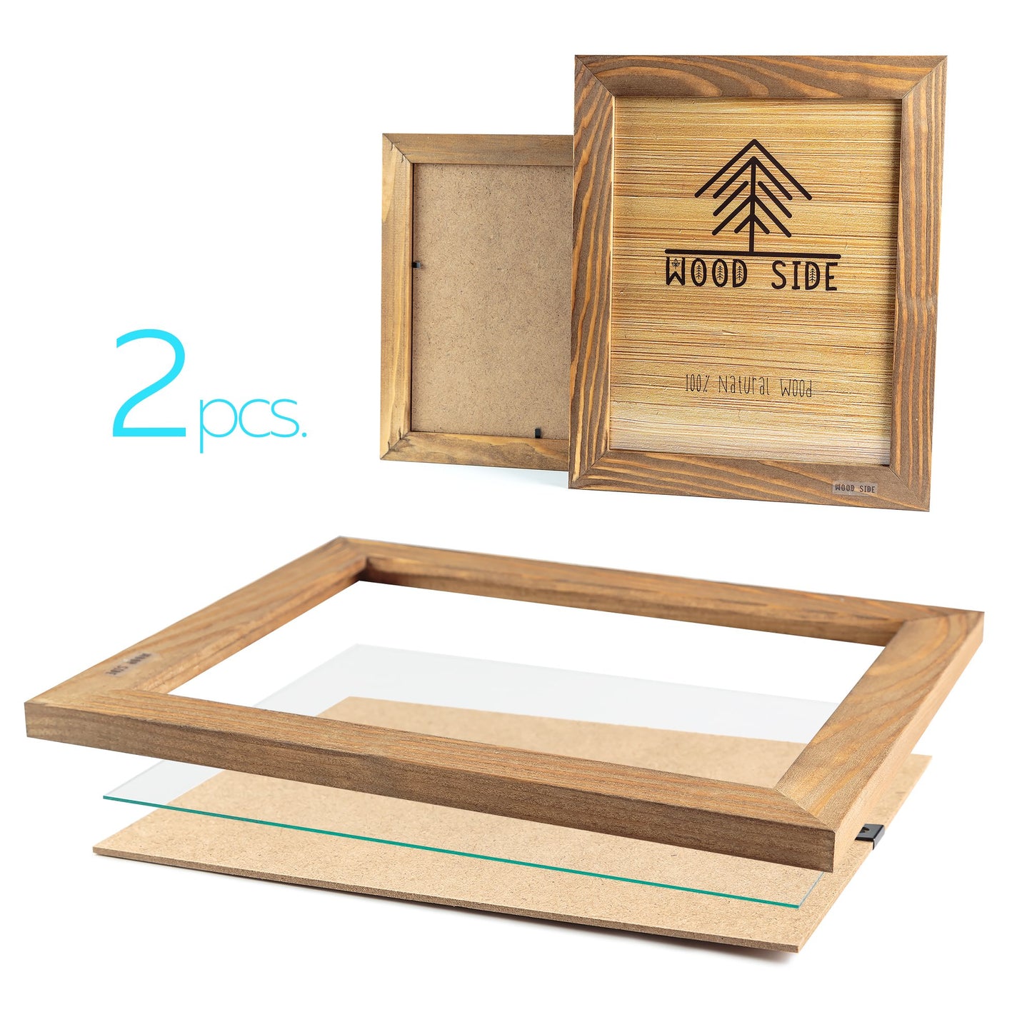 Rustic Wooden Picture Frame 8x10 - Set of 2-100% Natural Eco Walnut Wood with Real Glass for Wall Mounting and Tabletop