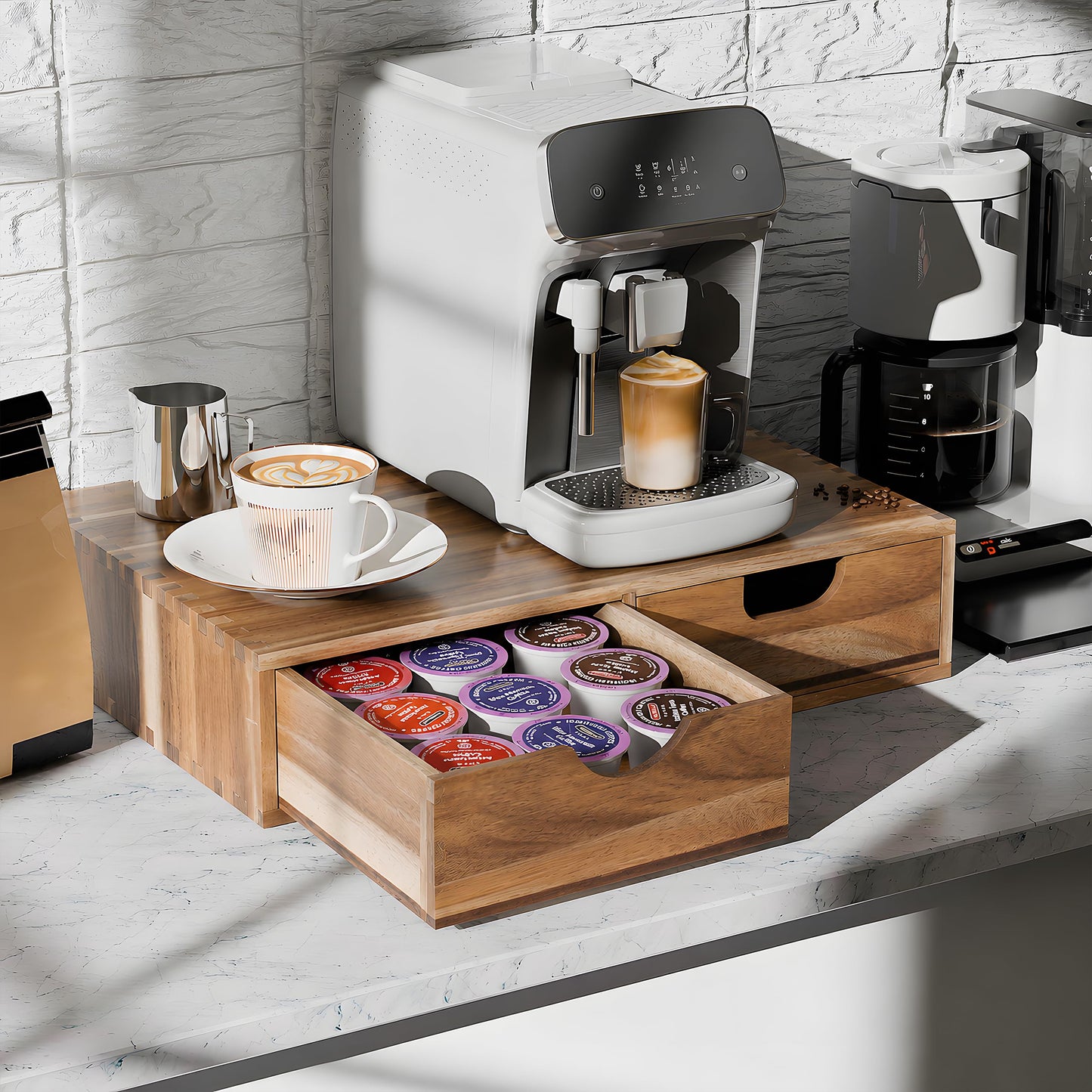 Wooden K Cup Organizer, Acacia Coffee Pods and Tea Organizer Holder