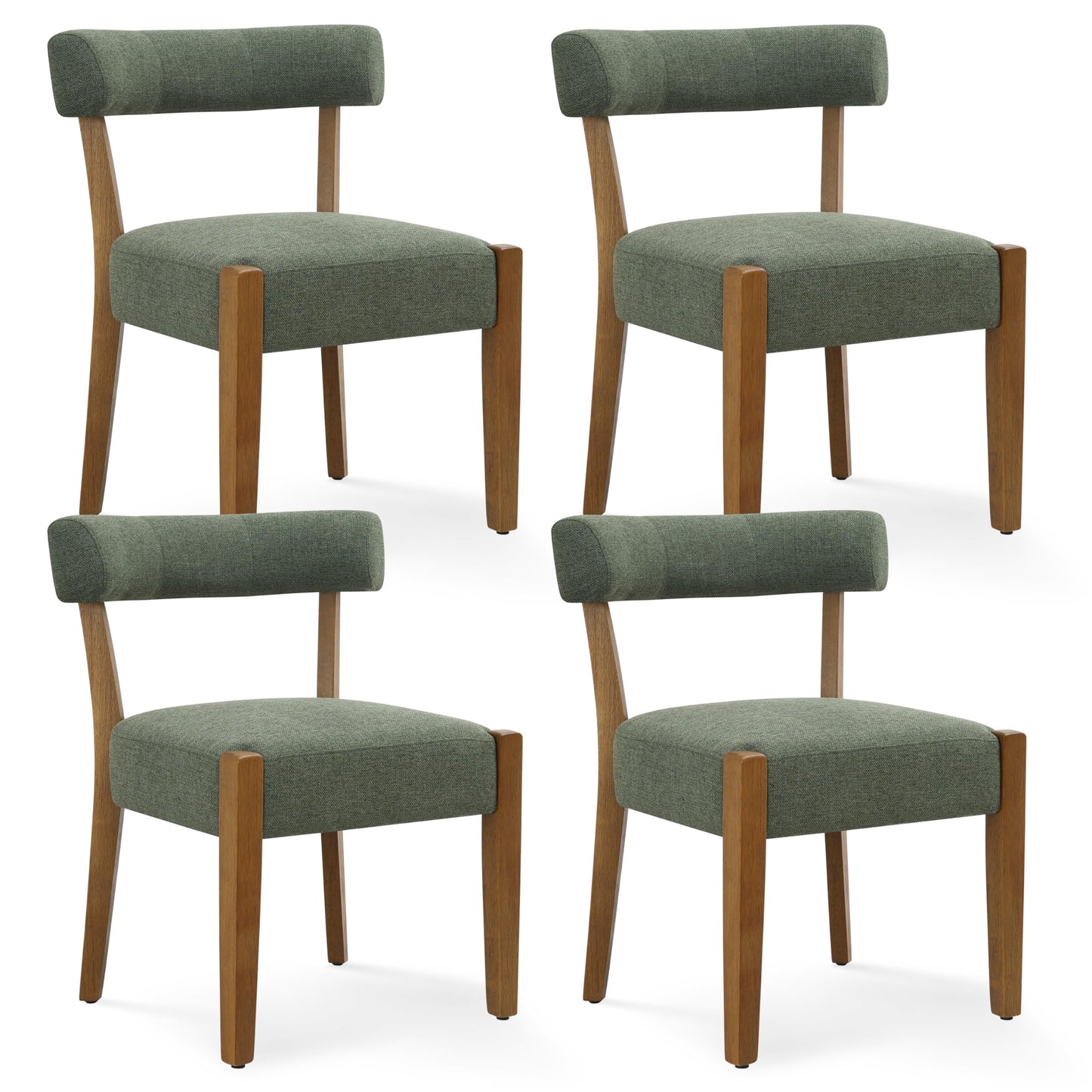 RNKSFX Upholstered Green Dining Chairs Set of 4, Walnut Wooden Kitchen & Dining Room Chairs, Mid Century Modern Fabric Farmhouse Dining Chairs Oversized Sturdy Rounded Chairs Curved Back
