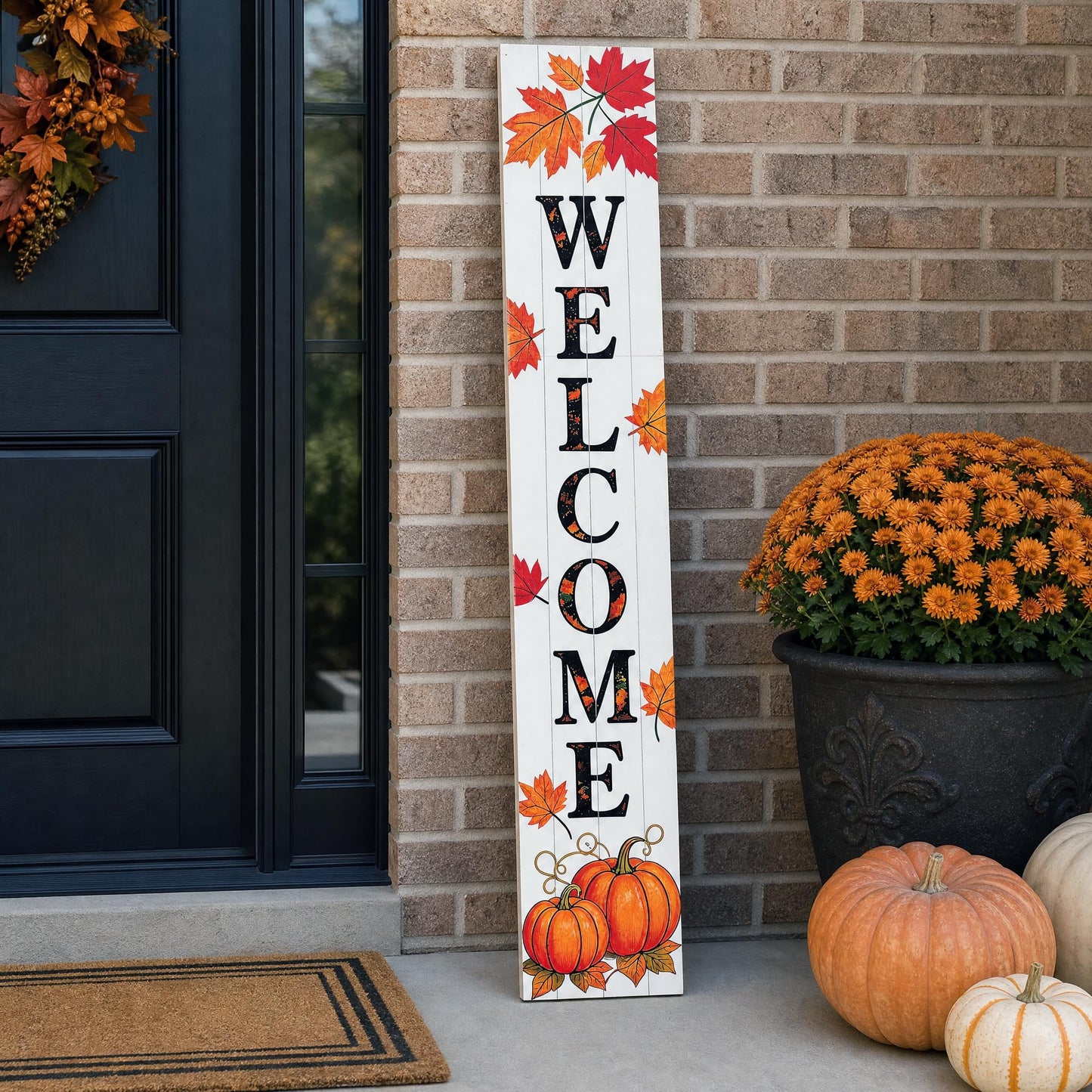 Hentonwell Vertical Wooden Fall Welcome Porch Sign,Rustic Autumn Porch Standing Sign,Decorative Leaning Sign for Front Entrance,Farmhouse Style Outdoor Welcome Decoration-47.2" H.