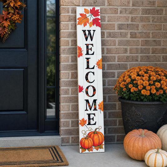 Hentonwell Vertical Wooden Fall Welcome Porch Sign,Rustic Autumn Porch Standing Sign,Decorative Leaning Sign for Front Entrance,Farmhouse Style Outdoor Welcome Decoration-47.2" H.