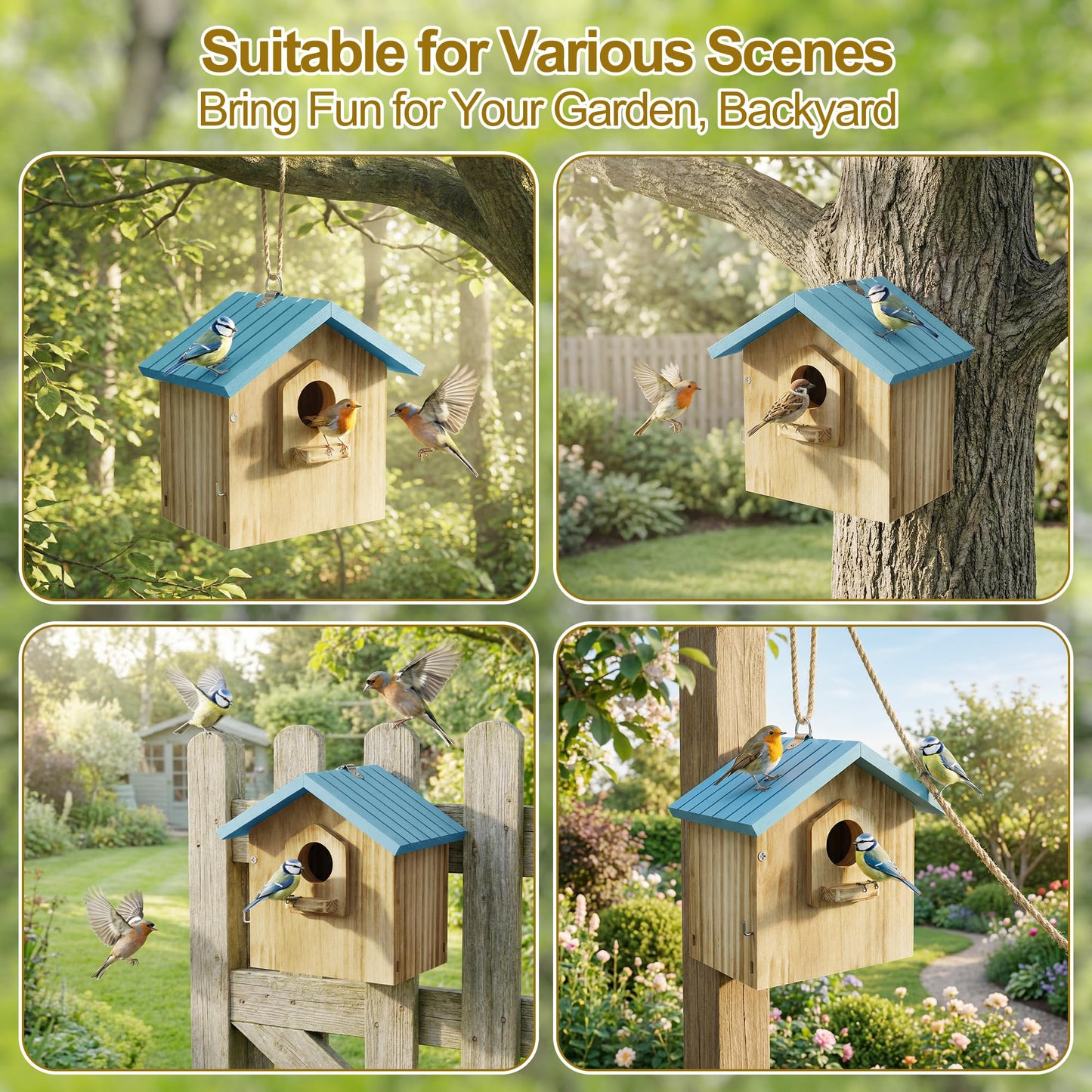 Auslar Bird House for Outside, Wooden Birdhouses for Outdoors, Bluebird House for Outside Clearance, Hanging Bird Houses for Cardinals Finch Wren Swallow for Garden Viewing
