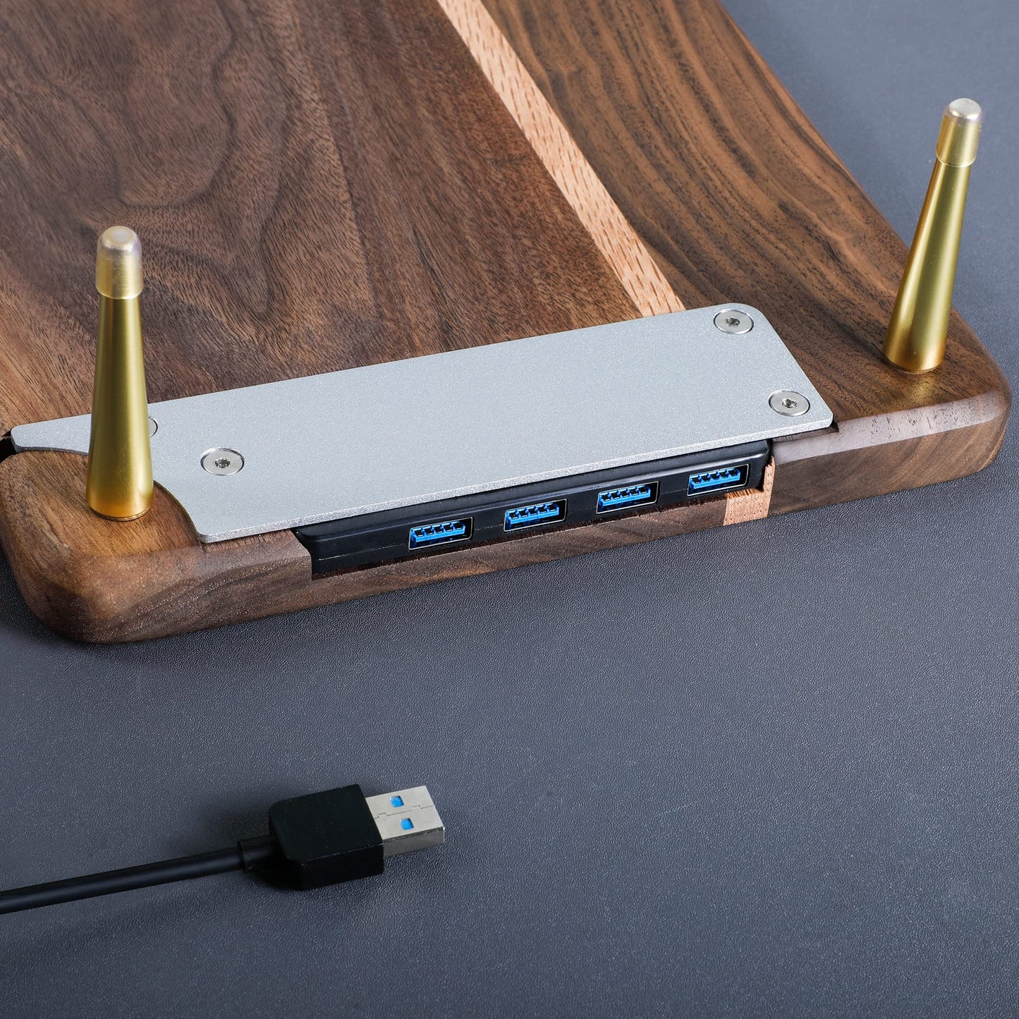 CRAFT KITTIES Monitor Stand Wood Riser with 4 USB Ports, Computer Monitor Stand with America Walnut Data Transfer Charging Hub -Compatible with Computer, Mac, PCs, Smartphone, 20.5*8.3in
