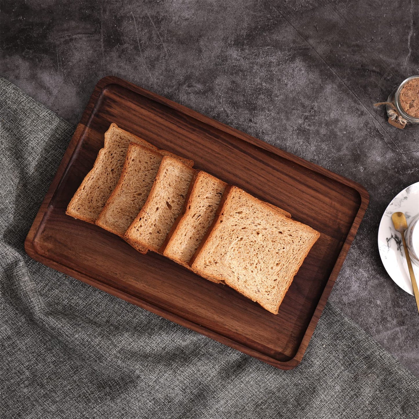 Rustic Walnut Wood Serving Tray, 13"x9" Rectangle Platter, Tea/Coffee Table Tray, Kitchen Decor, Wood Dessert Cup & Vanity Tray for Jewelry