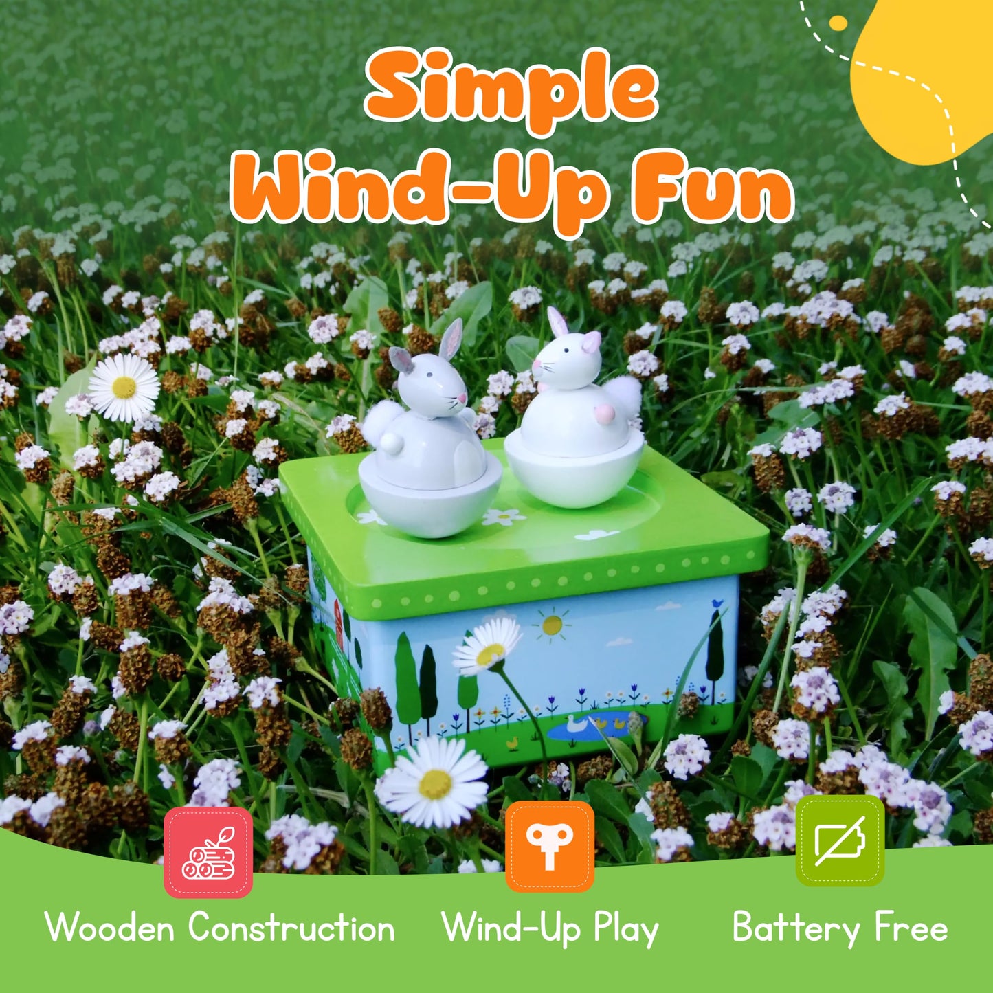 Jack Rabbit Creations Dancing Bunnies Wind-Up Music Box – Plays Here Comes Peter Cottontail – Wooden, Battery Free – Easter Gift & Basket, Bunny Decor, Ages 3+