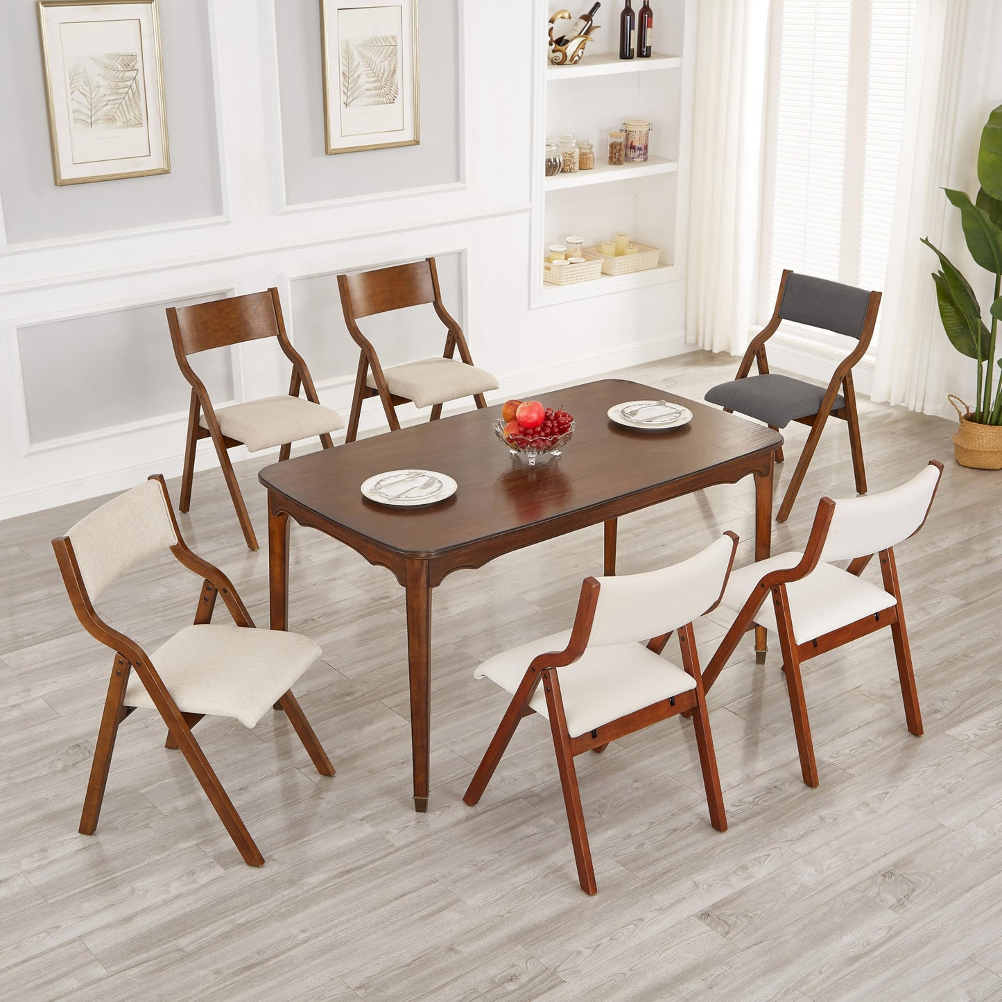 Ball & Cast Upholstered Folding Dining Chairs Set of 2, Foldable Wooden Chair 2-Pack, Portable Office-Chair for Kitchen Outdoor Activity, Easy Carry & Storage, Walnut+Grey