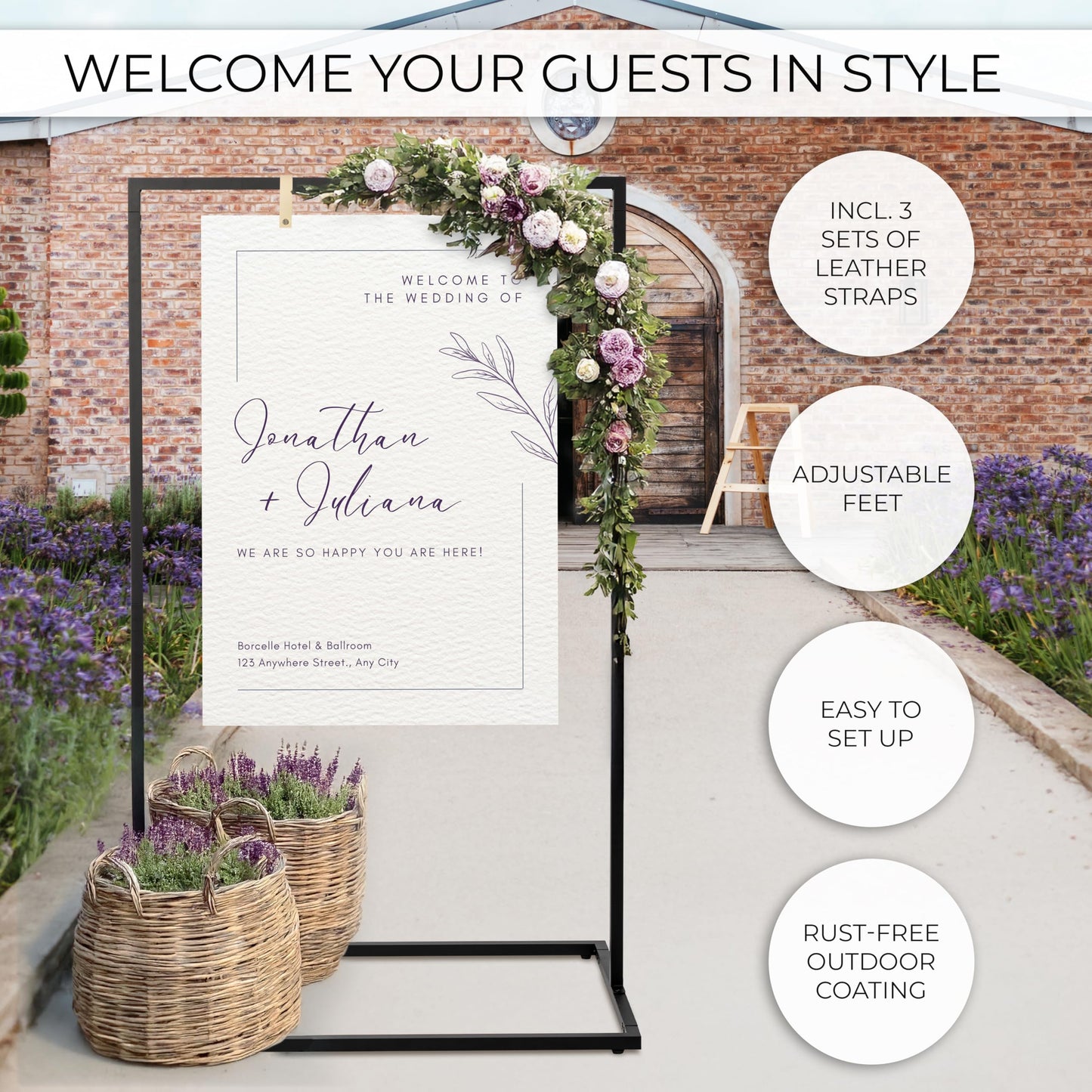 Elegant Wedding Welcome Sign Stand – Sturdy Welcome to Our Wedding Sign Holder for Seating Charts & Event Decor - A Beautiful Black Metal Easel to Welcome Guests & Celebrate Your Love