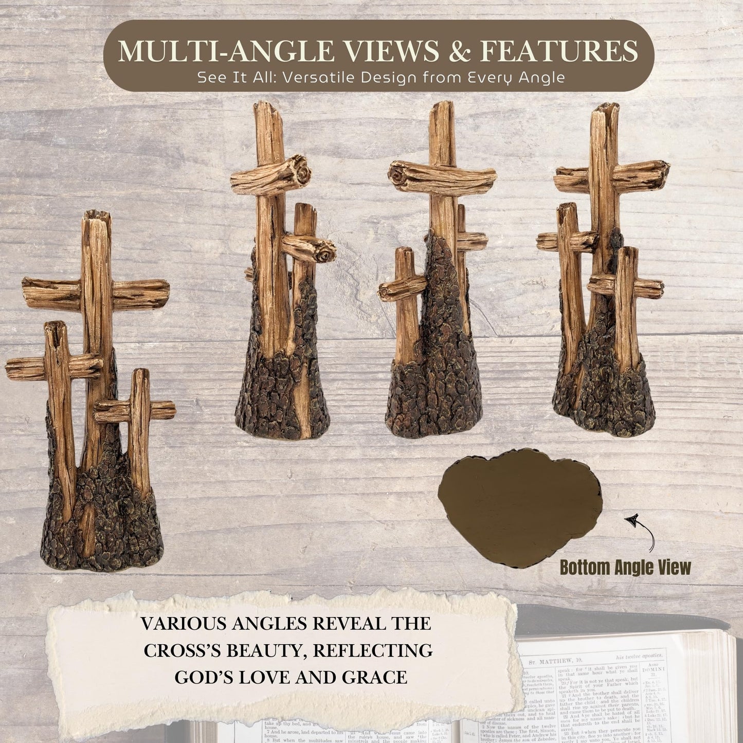 BestGiftEver Rustic Tabletop Resin Cross - Driftwood Design with Three Crosses on a Hill - Spiritual Home Décor for Living Room, Bedroom, and Gift for Family & Friends