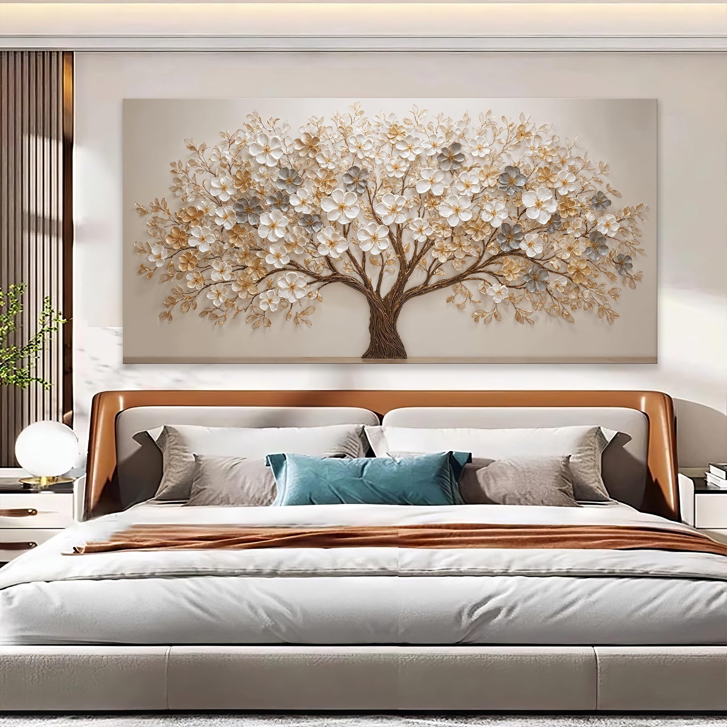 Elegant White Tree Of Life Wall Art Print Modern Large Canvas Art Wall Decor For Living Room Botanical Prints Painting Pictures For Bedroom Classic Printed Aesthetic Home Wall Decorations Artwork 29×58 Inch