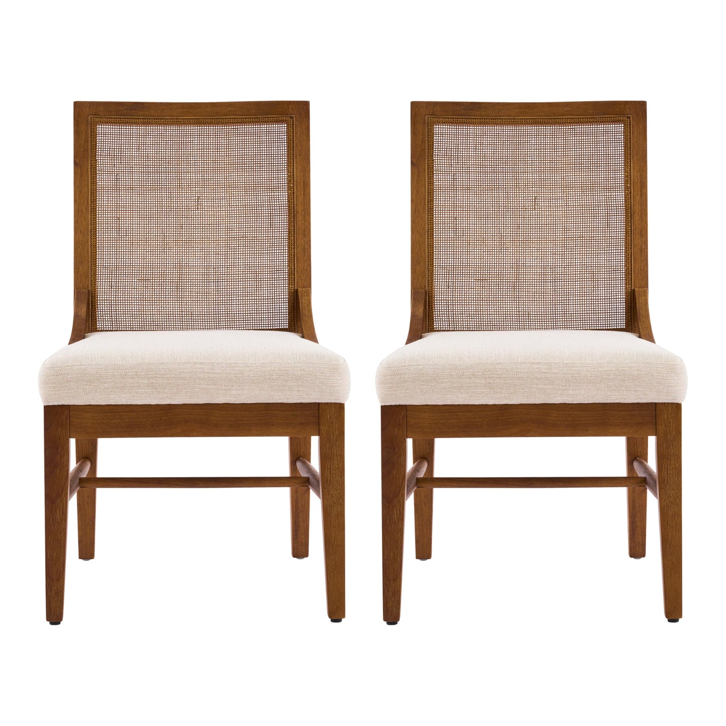Christopher Knight Home Relinga French Country Upholstered Dining Chairs Set of 2, Wooden Dining Room Armless Chair with Cane Backrest, High Back Kitchen Side Chair, Beige+Walnut