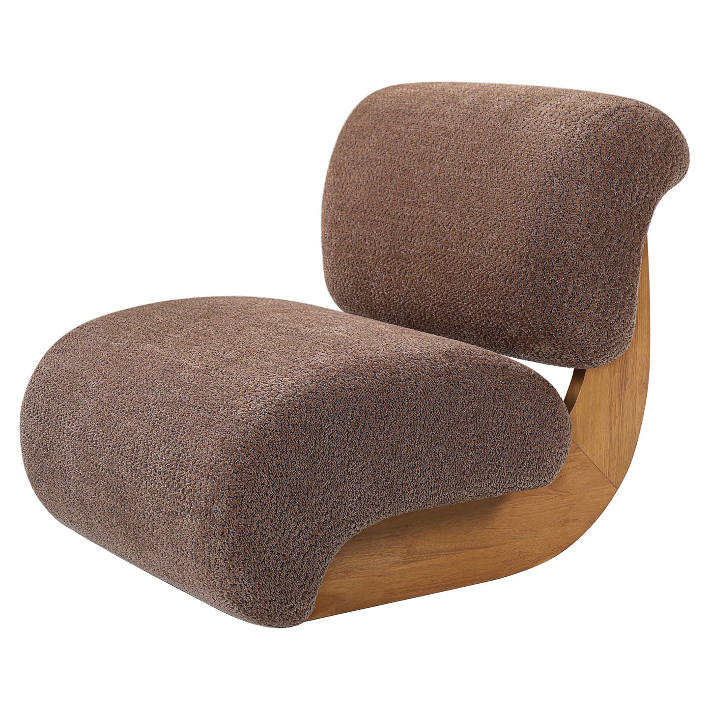 Christopher Knight Home Cubis Low Profile Accent Chair, Modern Living Room Armless Lounge Chair, Boucle Upholstered Reading Chair, Wooden Frame and Thick Padded Seat, Brown