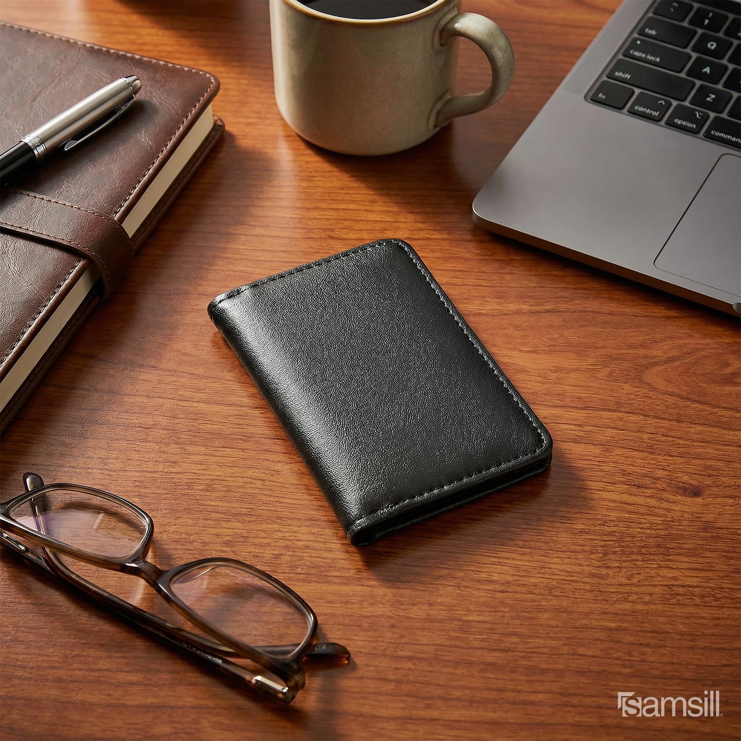 Samsill 81220 Regal Leather Business Card Holder, Case Holds 25 Business, Black