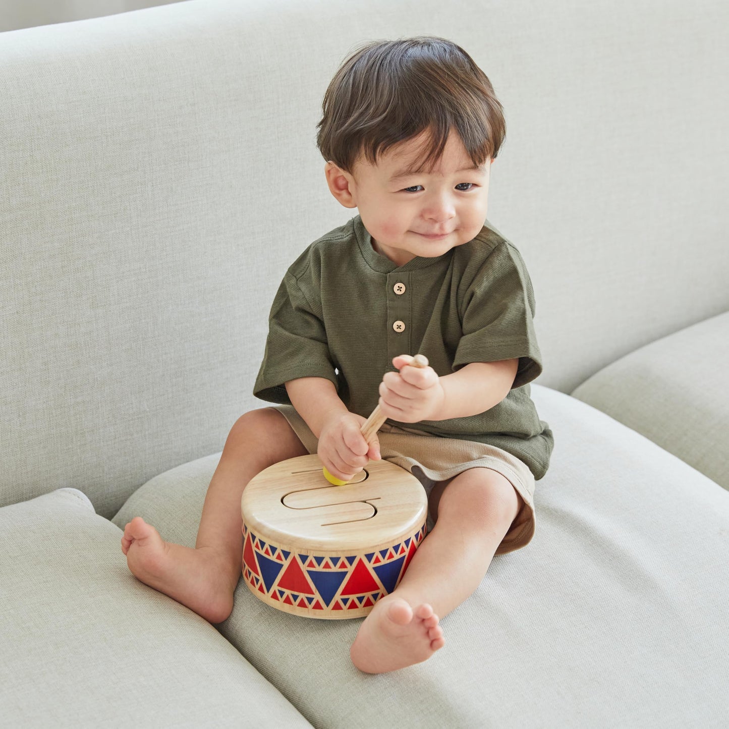 PlanToys® Solid Drum Wooden Musical Toy for Toddlers | Pretend Play Instrument for Kids | Eco-Friendly Percussion Toy for Coordination, Creativity & Early Learning Development