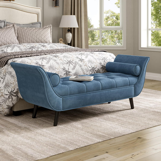 Christopher Knight Home Jolie Modern Velvet Upholstered Ottoman Bench with Pillow, Wooden Bedroom End of Bed Bench, Entryway Ottoman Foot Rest, Living Room Sofa Extra Seat, Blue