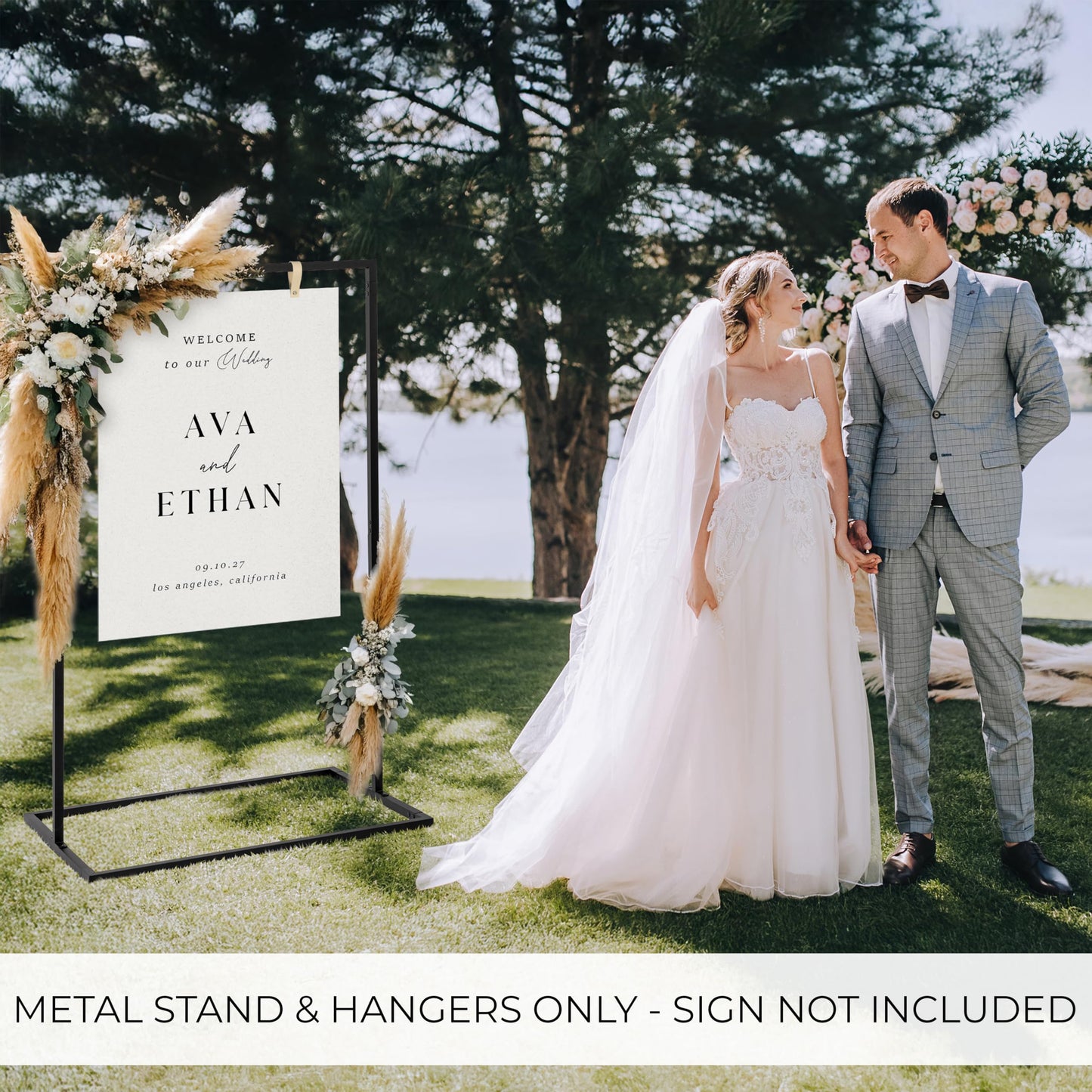 Elegant Wedding Welcome Sign Stand – Sturdy Welcome to Our Wedding Sign Holder for Seating Charts & Event Decor - A Beautiful Black Metal Easel to Welcome Guests & Celebrate Your Love