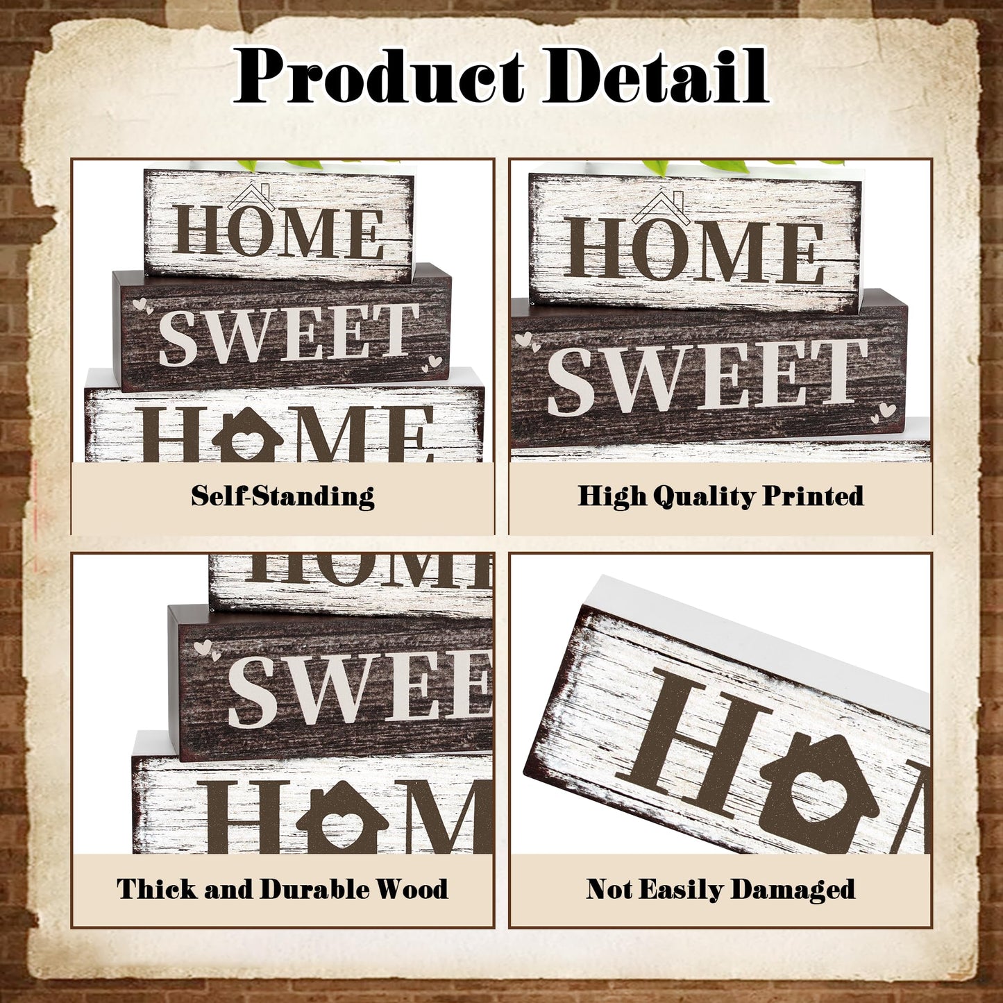 4 Pcs Home Farmhouse Wooden Tiered Tray Decor, Eucalyptus Leaves Retro Rustic Table Centerpiece Decorations Gifts for Home Kitchen Mantel Table Shelf Office