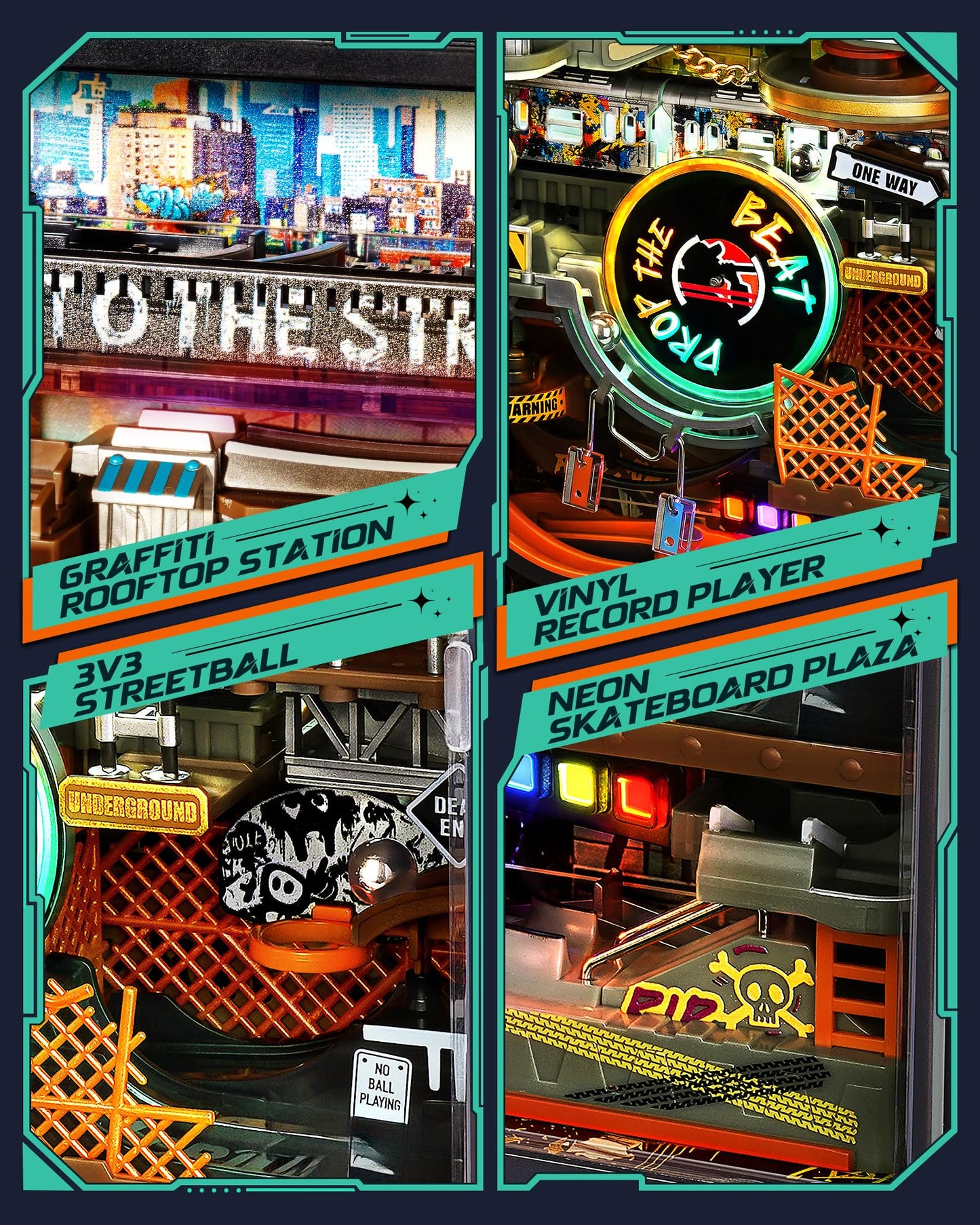 ROKR Marble Run Mechanical 3D Puzzles for Adults& Teens, DIY Miniature Model Building Kit, Parallel World Hip-Hop Street MR03S