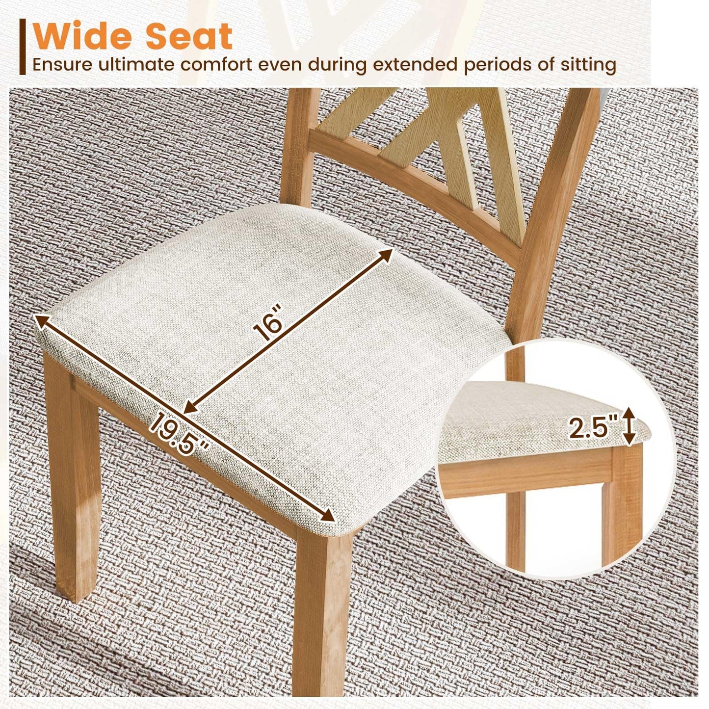 Giantex Wooden Dining Chairs Set of 2, Linen Fabric Upholstered Kitchen Chair w/Rubber Wood Frame, Wide Padded Seat, Curved Cross Back, Farmhouse Side Chairs for Dining Living Room Restaurant