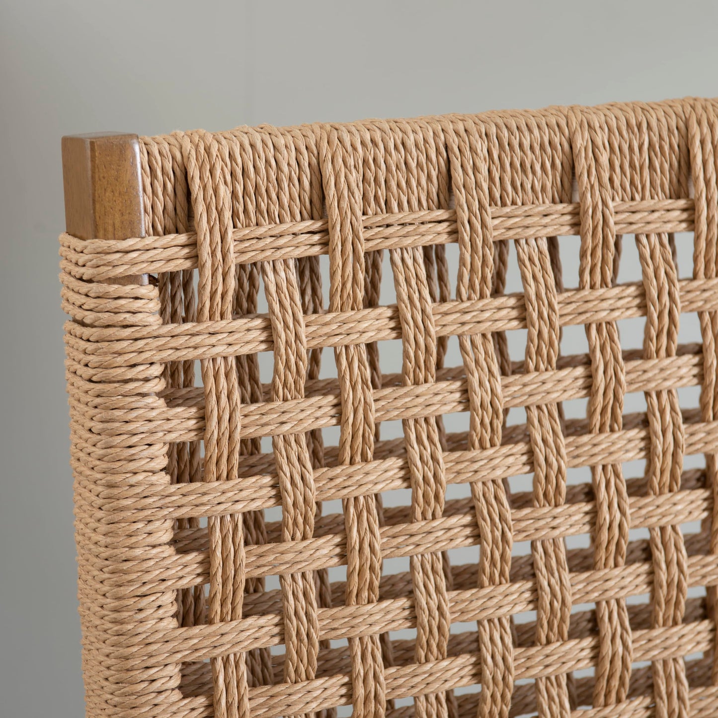 Linon Bennett Natural Folding Chair with Woven Rope Back and Linen Upholstered Seat Set of 2