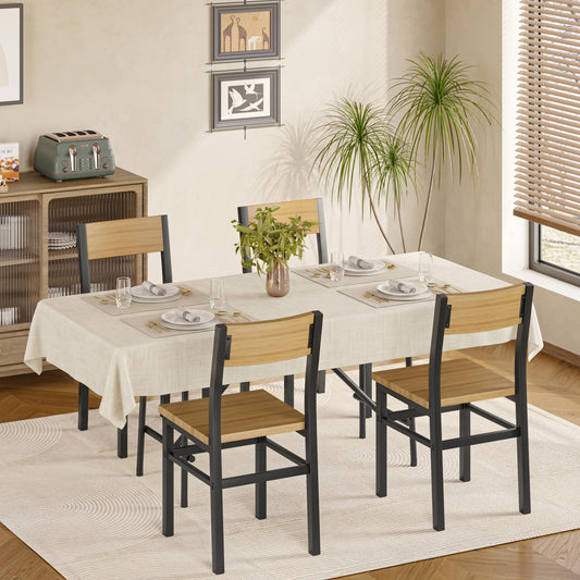MECHYIN Dining Chairs Set of 4, Rustic Wood Dining Room Chairs with Thickened and Strengthened Metal Steel Frame & Slat Back, Modern Farmhouse Chair for Kitchen, Dining Room (4, Natural Wood)