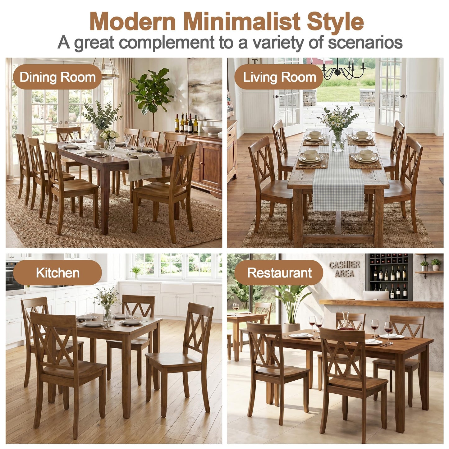 DUHOME Wood Dining Chairs Set of 4, Farmhouse Cross Back Solid Wood Kitchen Chairs, Vintage Walnut Finished Armless Dining Chairs for Home Kitchen, Breakfast Nook, Dining Room and Bistro