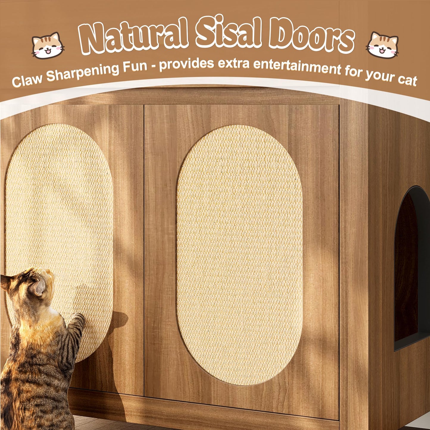 Merax 2 Pieces Cat Litter Box Enclosure with Storage Drawer, Hidden Cat Litter Box Furniture with Scratching Board Doors, Wooden Washroom Cat House Table Nightstand Box Cabinet, Espresso