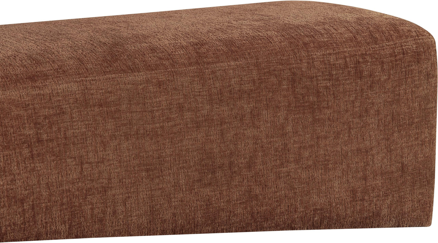 Meridian Furniture 22057Cognac Alora Collection Art Deco Bench with Soft Cognac Polyester Fabric, Natural Finish Solid Wood Frame, 60.5" W x 18" D x 18" H, Cognac