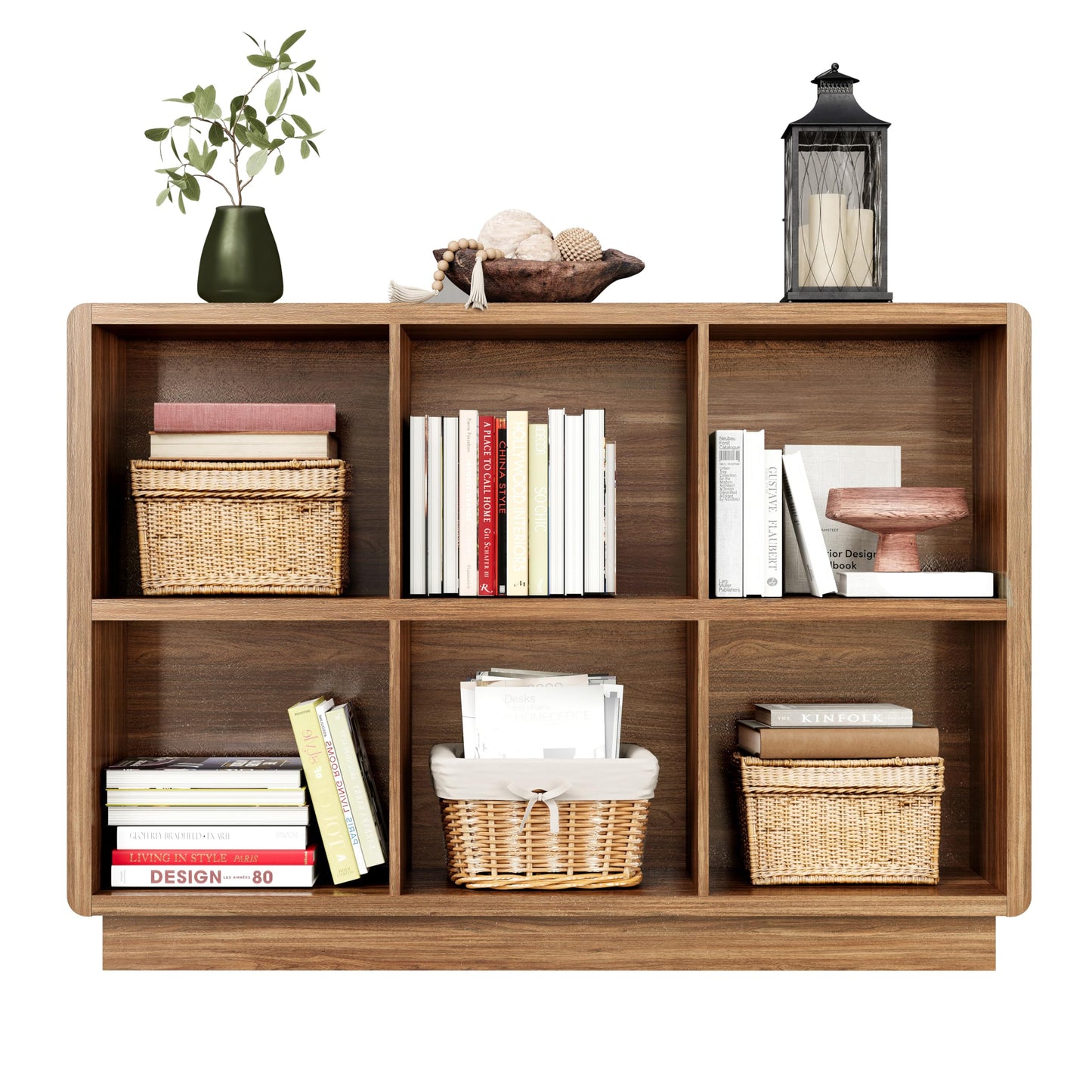 ChooChoo 6 Cube Storage Organizer, Wooden Bookcase with Storage, Cube Storage Bookshelf for Bedroom and Home Office, Brown Walnut