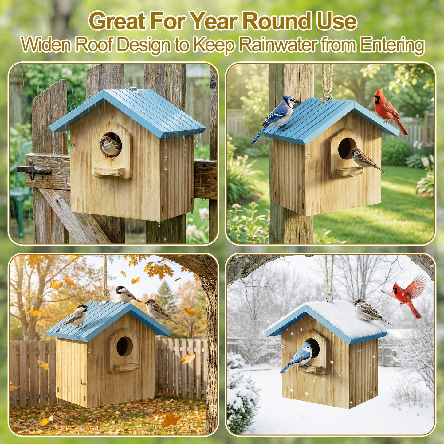 Auslar Bird House for Outside, Wooden Birdhouses for Outdoors, Bluebird House for Outside Clearance, Hanging Bird Houses for Cardinals Finch Wren Swallow for Garden Viewing