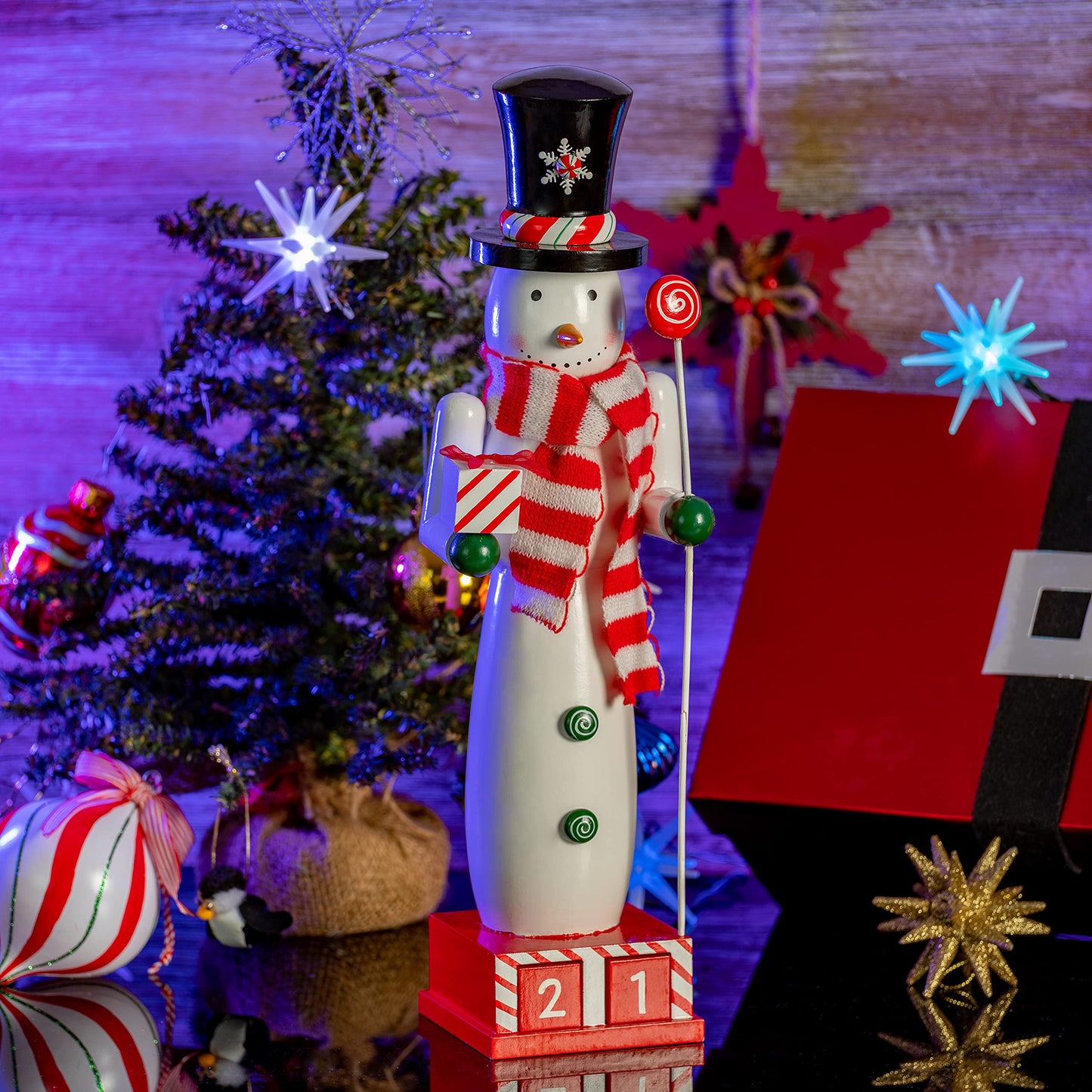 Ornativity Snowman Nutcracker for Christmas - Countdown Wooden Snow Man with Advent Calendar Count Down to Xmas Winter Holiday Nut Cracker 12 Inch